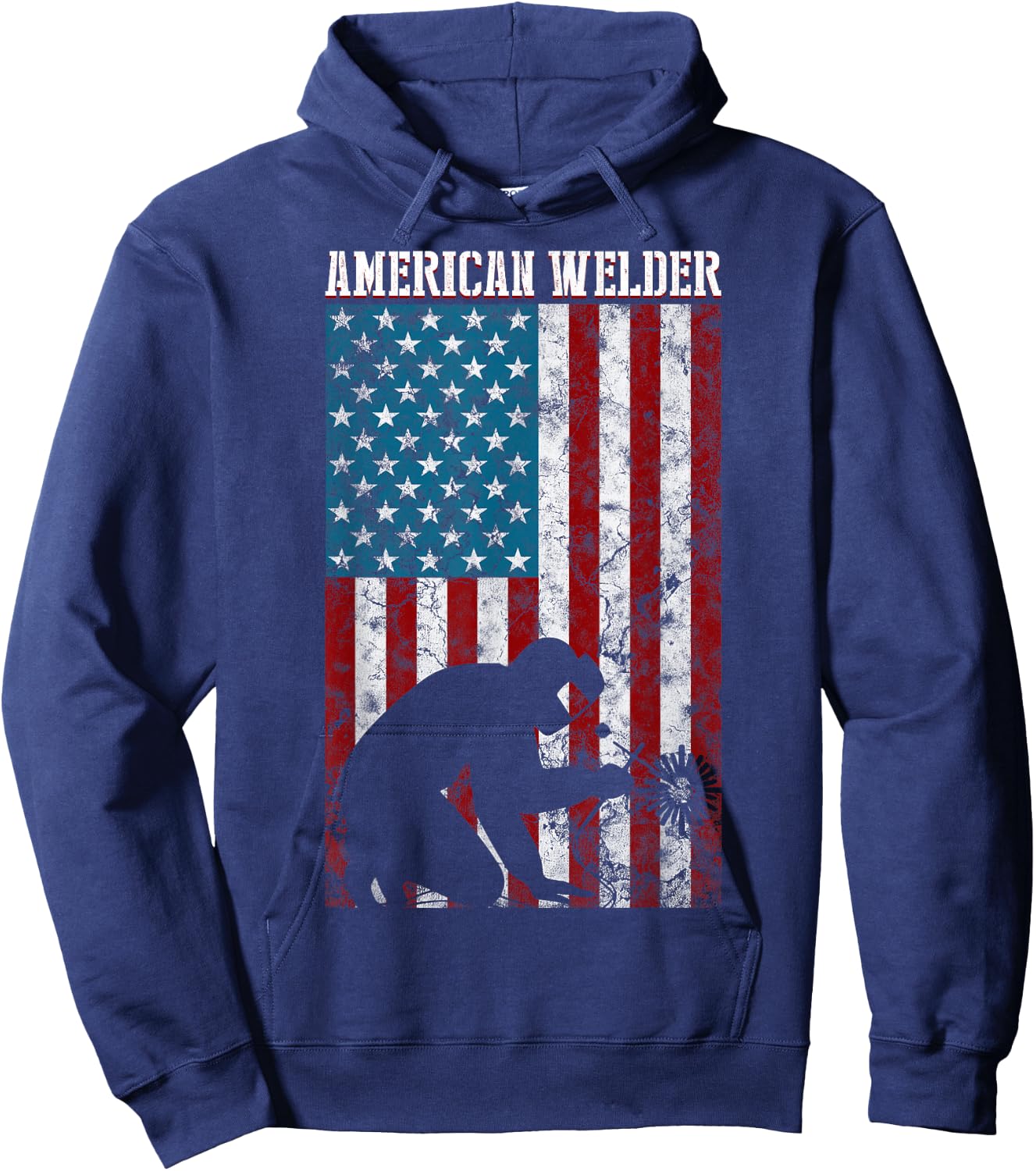 Welding Vintage Distressed American Flag Patriotic Welder Hoodie - Hoodie | Navy