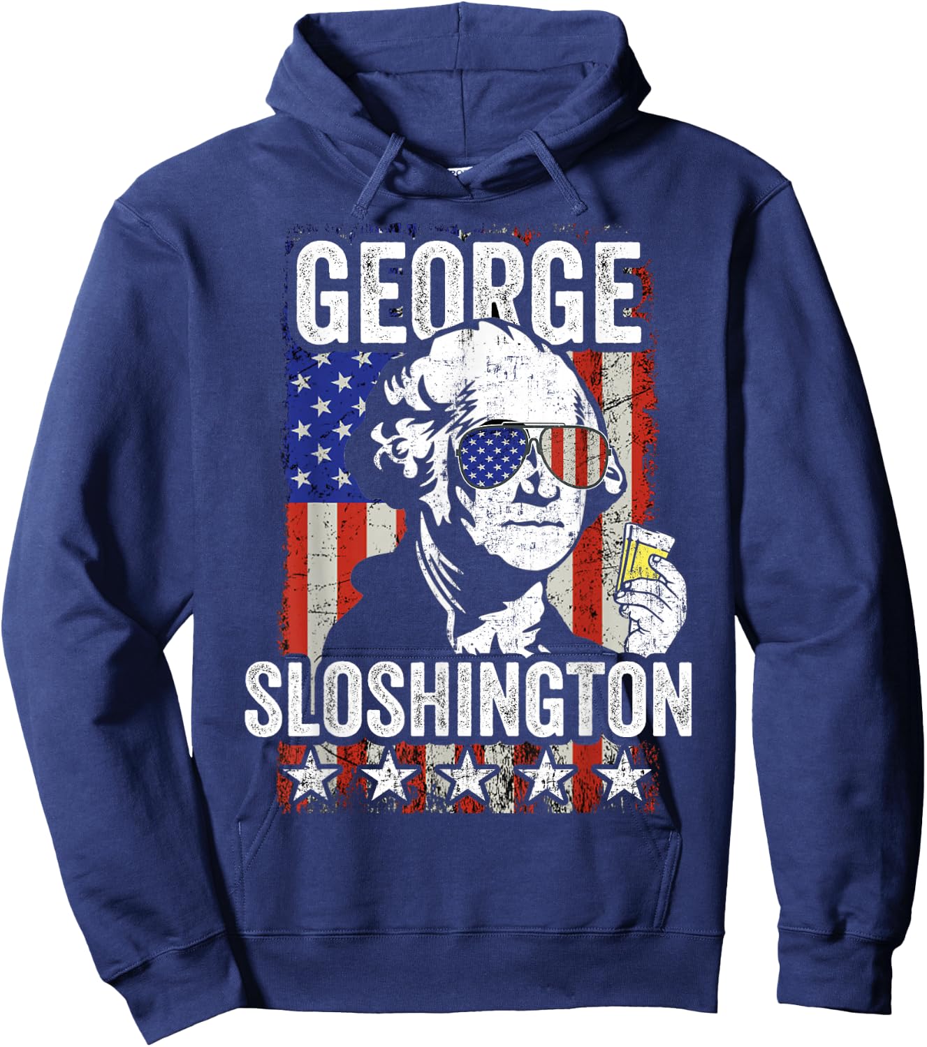 George Sloshington Funny George Washington USA Flag Drinking Hoodie - Hoodie | Navy