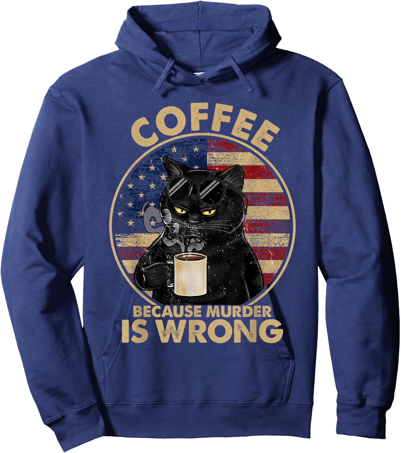 Funny Black Cat Drinks Coffee Because Murder Is Wrong Women Hoodie - Hoodie | Navy