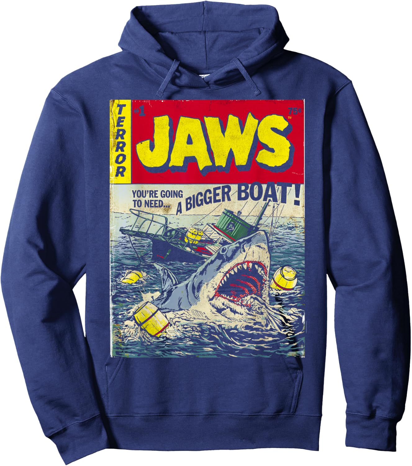 Jaws Pulp Attack Comic Cover Short Sleeve Hoodie - Hoodie | Navy