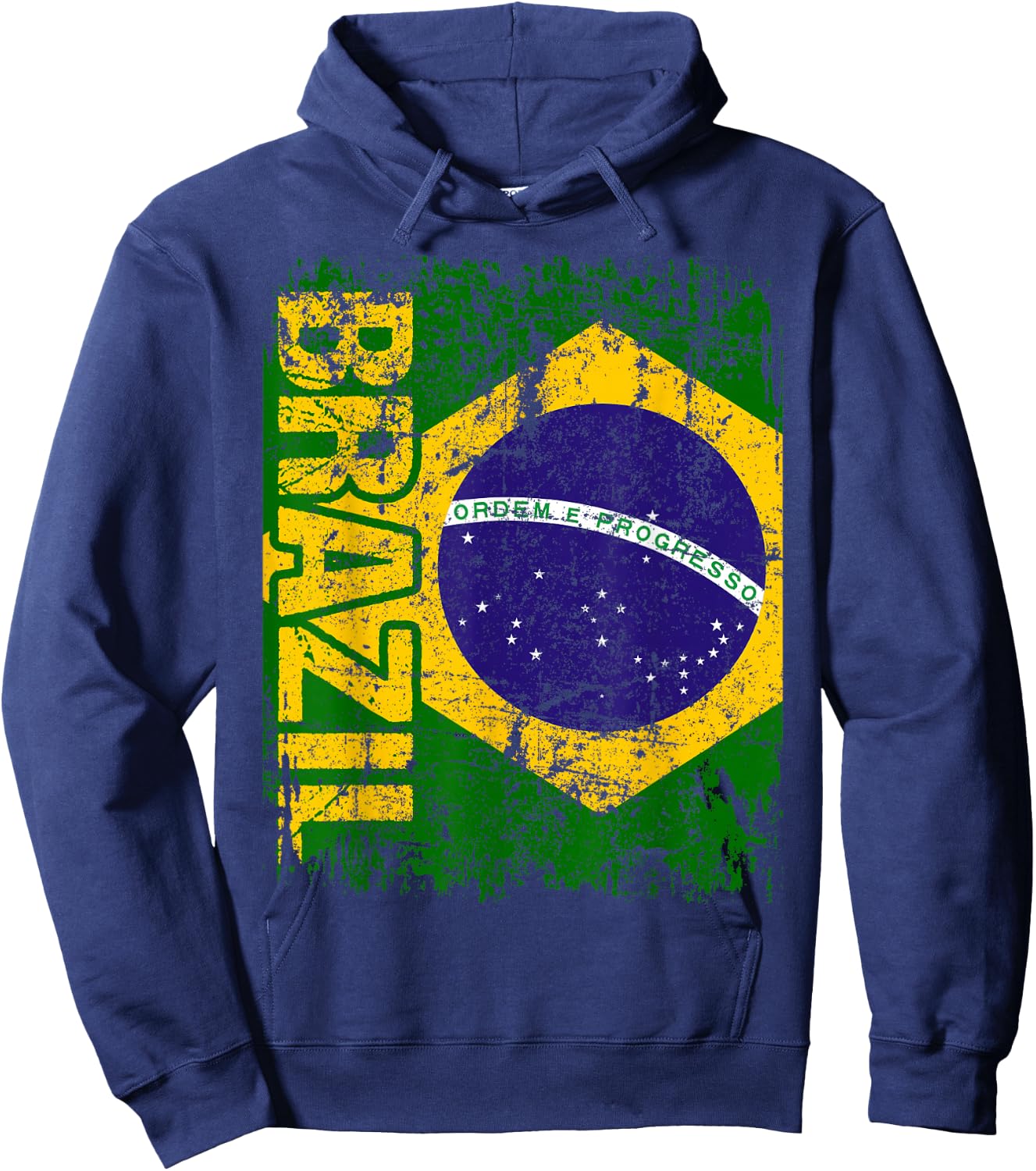 Brazil Brasil Flag Vintage Distressed Brazil Hoodie - Hoodie | Navy