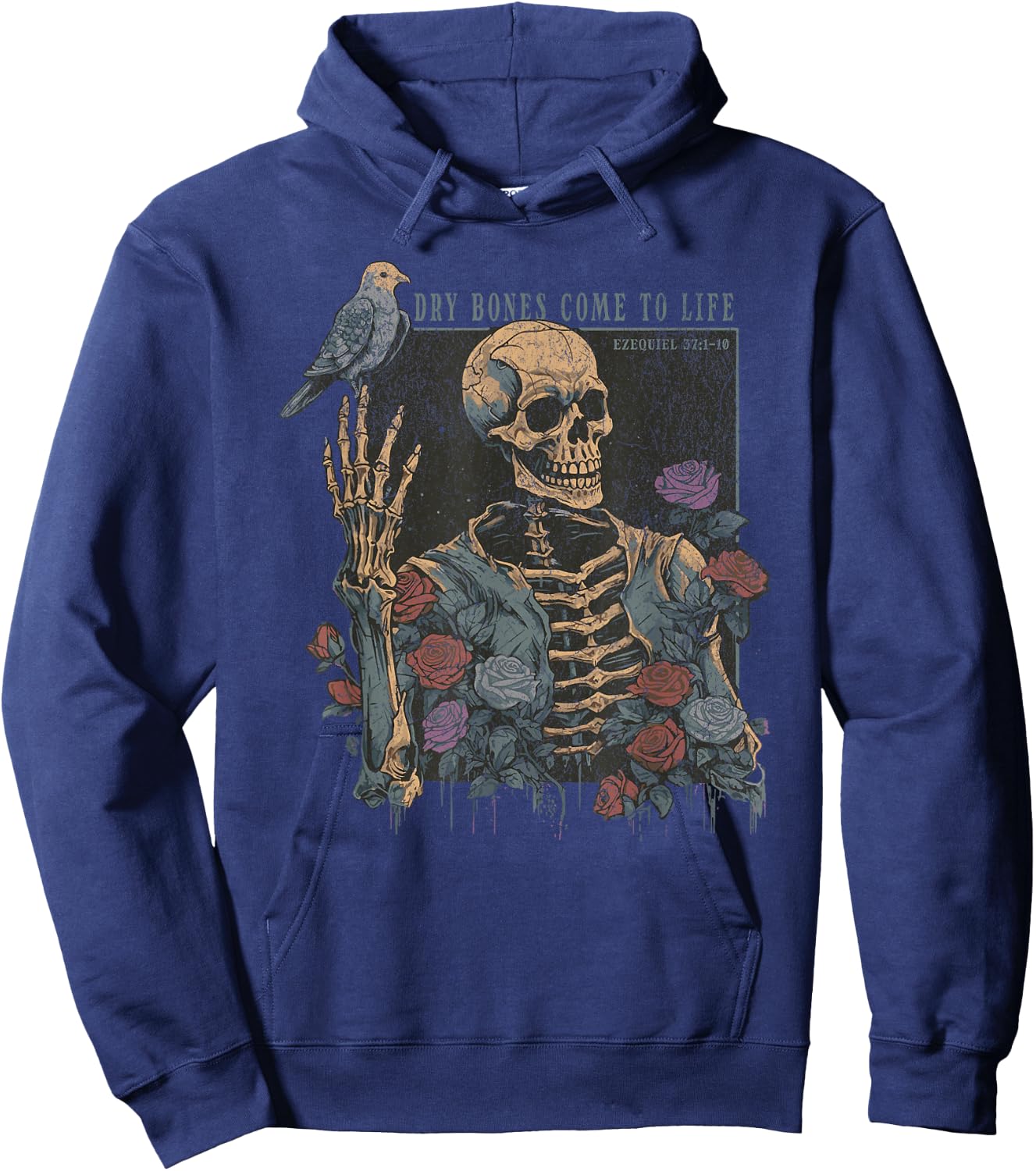 Dry Bones Come to Life Skeleton Bird Flower Nature Halloween Hoodie - Hoodie | Navy