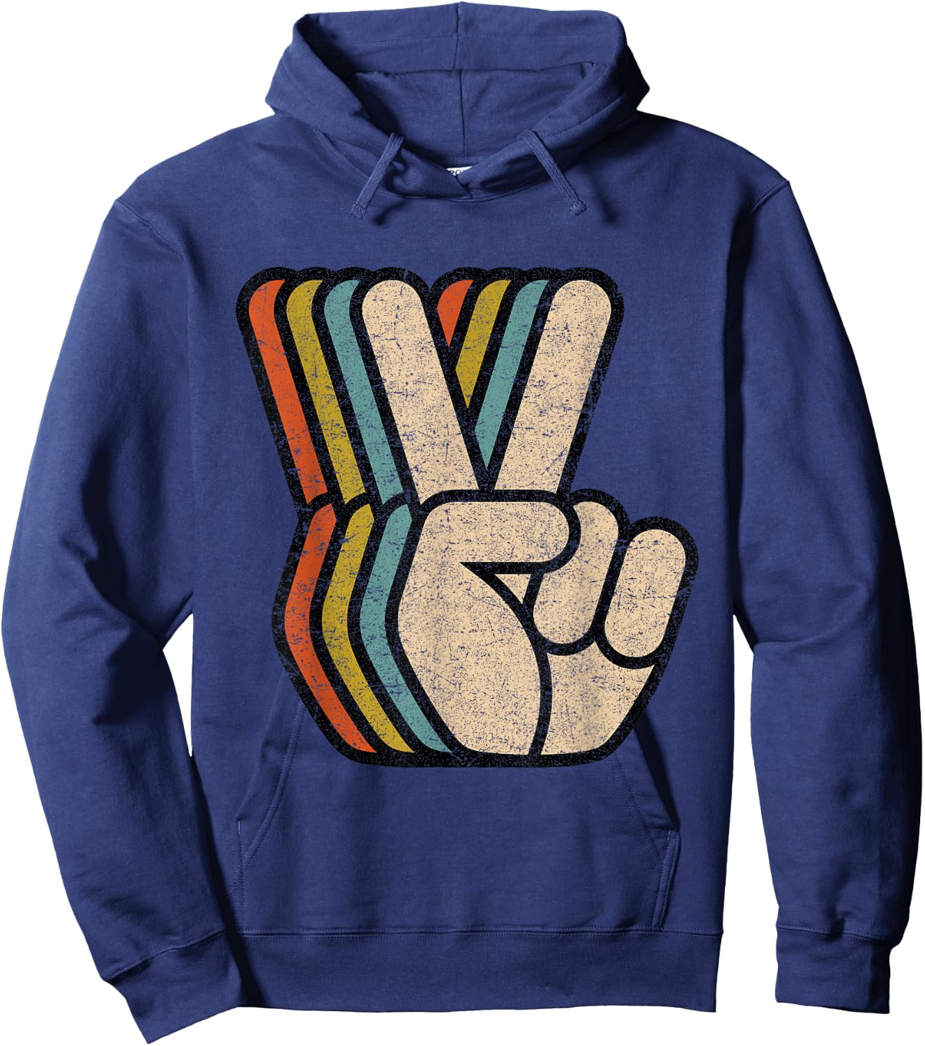 Retro Peace Sign V Fingers Vintage 60s 70s 80s Cool Graphic Hoodie - Hoodie | Navy