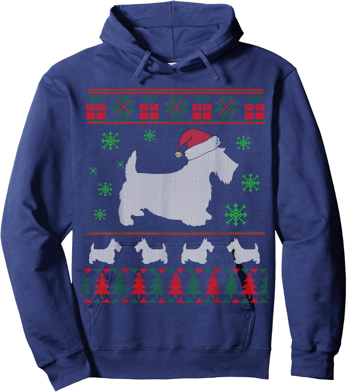 Scottie Dog Ugly Christmas Sweater Gift Dog Lovers Hoodie - Hoodie | Navy