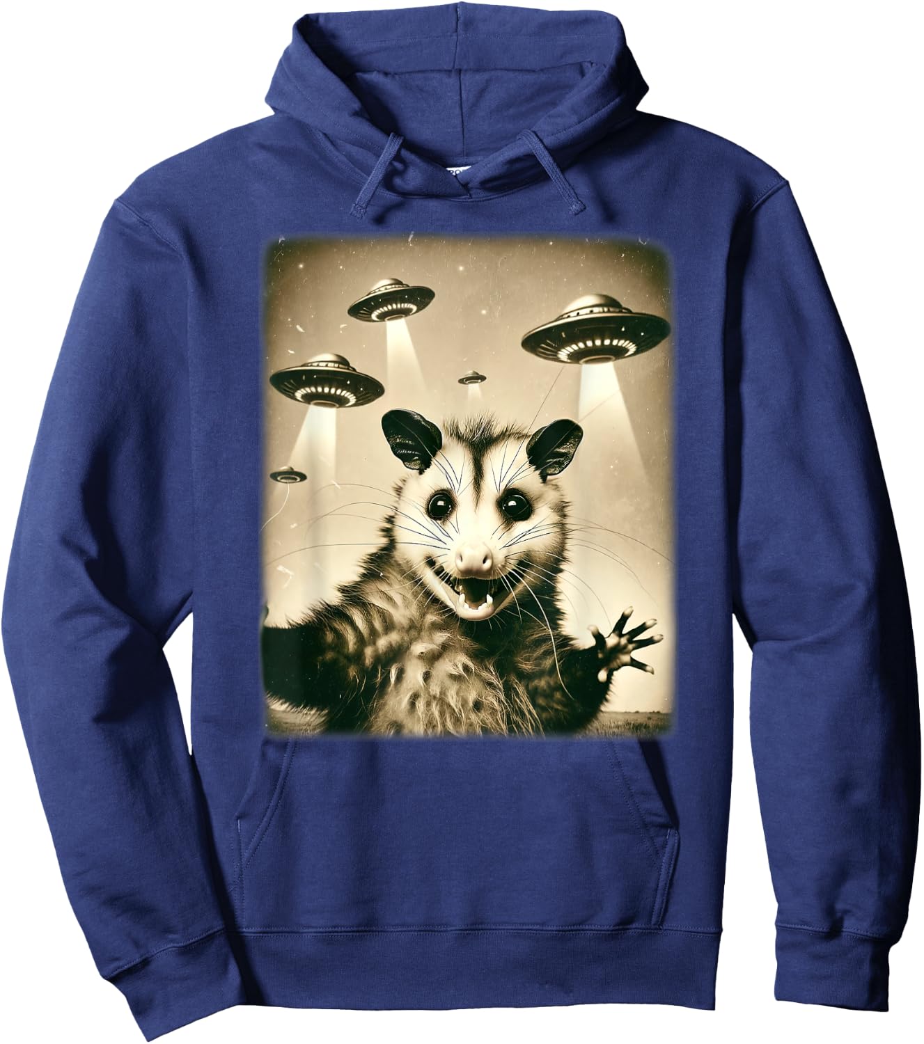 Funny Opossum Selfie With UFO Alien Humor Hilarious Possum Hoodie - Hoodie | Navy