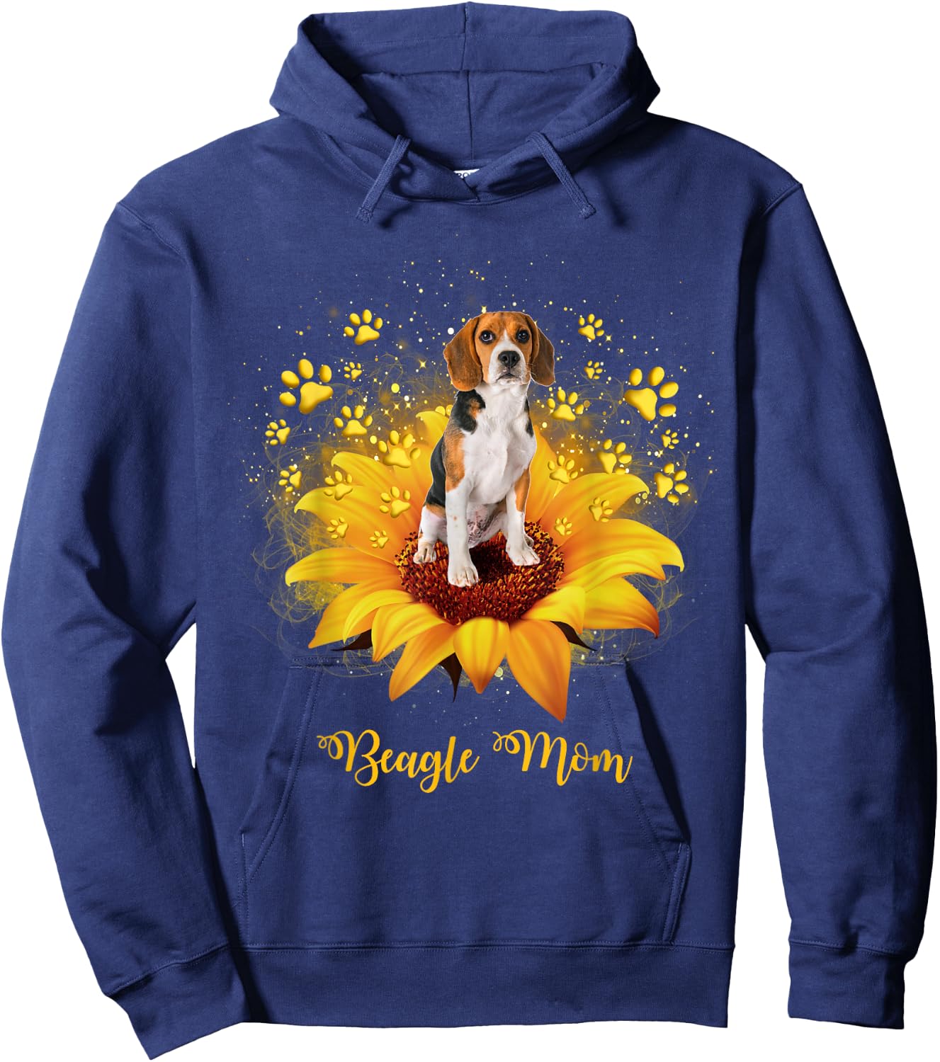 Beagle Mom Sunflower with Dog Paw Mother's Day Hoodie - Hoodie | Navy
