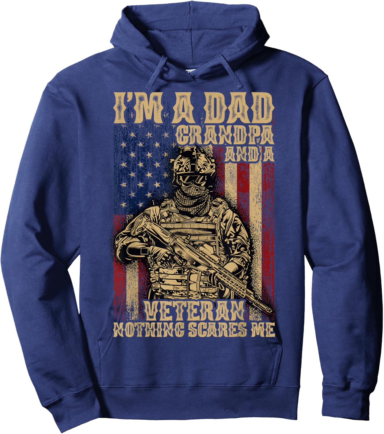 4th of July | USA Flag | I'm a Dad Grandpa and a Veteran Hoodie - Hoodie | Navy