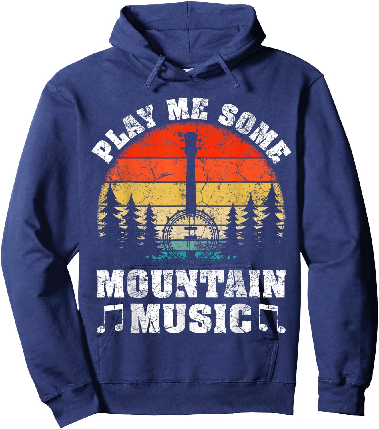 Vintage Play Me Some Mountain Music Mandolin Hoodie - Hoodie | Navy