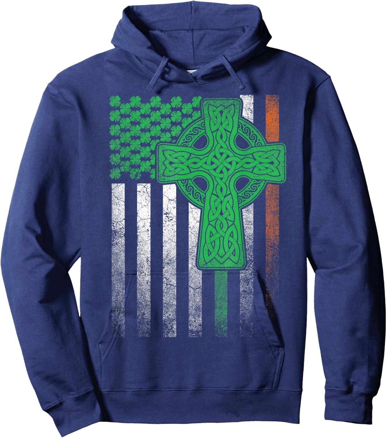 Irish American Flag Ireland Flag ST PATRICKS DAY Gift Cross Hoodie - Hoodie | Navy