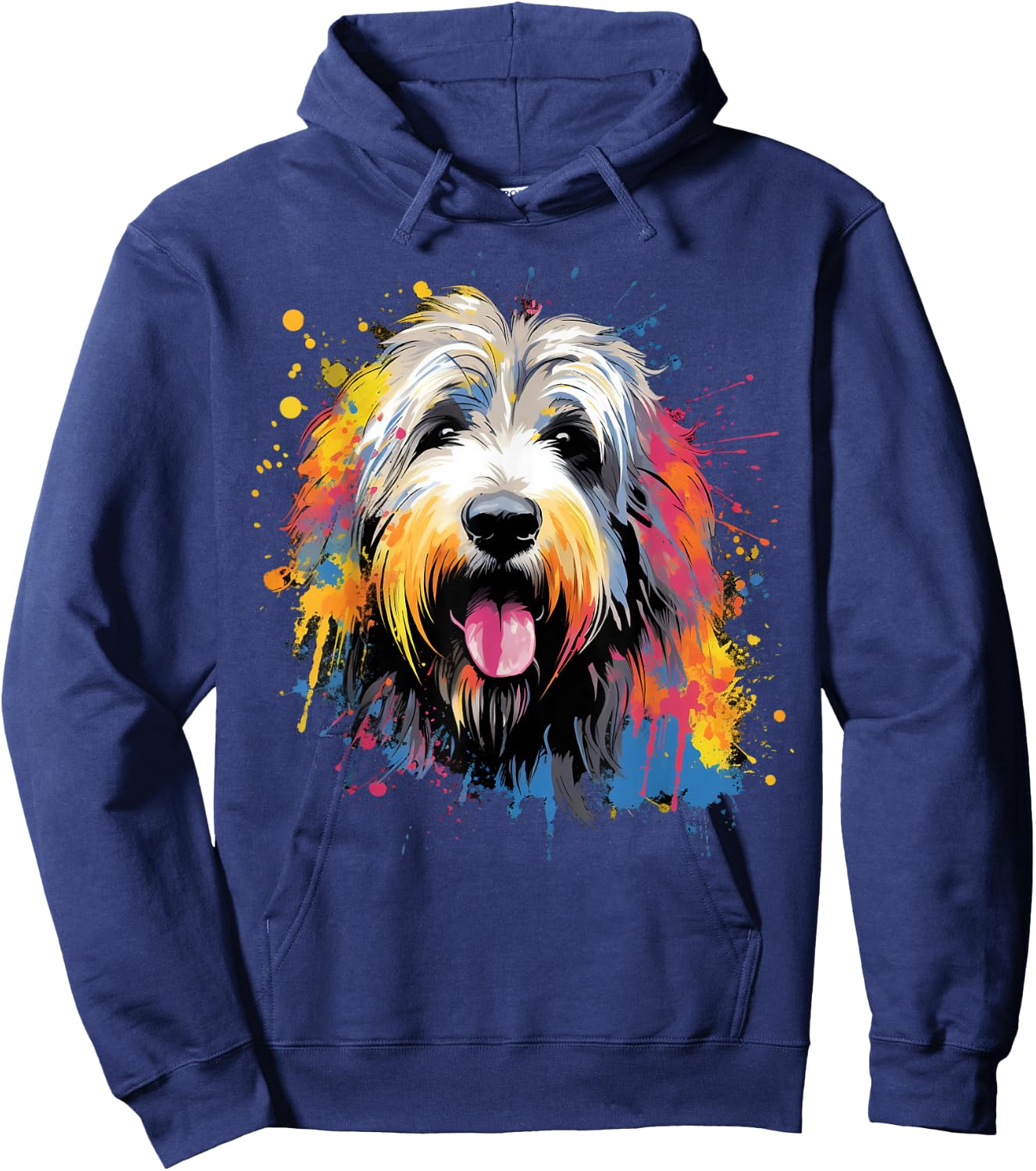 Cute Old English Sheepdog on painted Old English Sheepdog Men Women Kids Hoodie - Hoodie | Navy