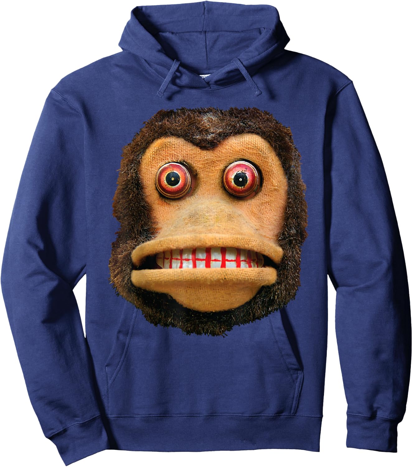 Big Buggy Eyed Monkey Face Cymbal Playing Toy Animal Hoodie - Hoodie | Navy