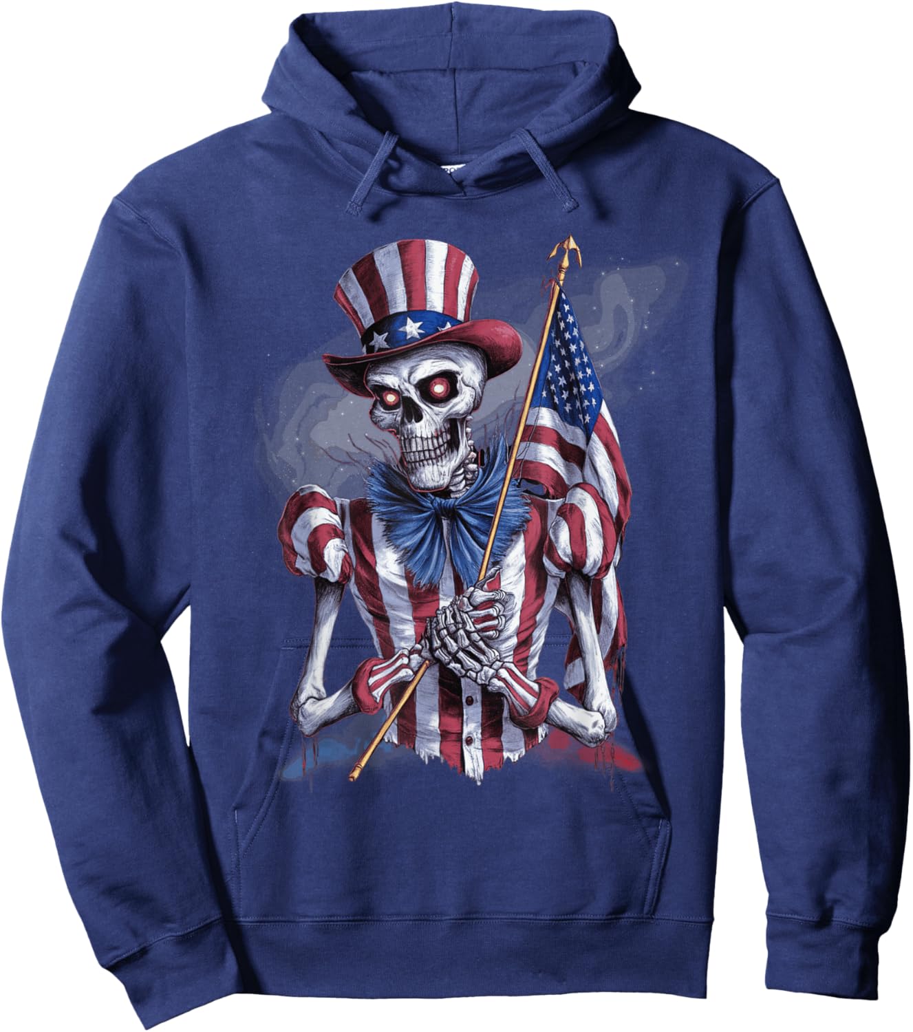 USA Patriotic Scary Skeleton Halloween 4th of July Flag Hoodie - Hoodie | Navy