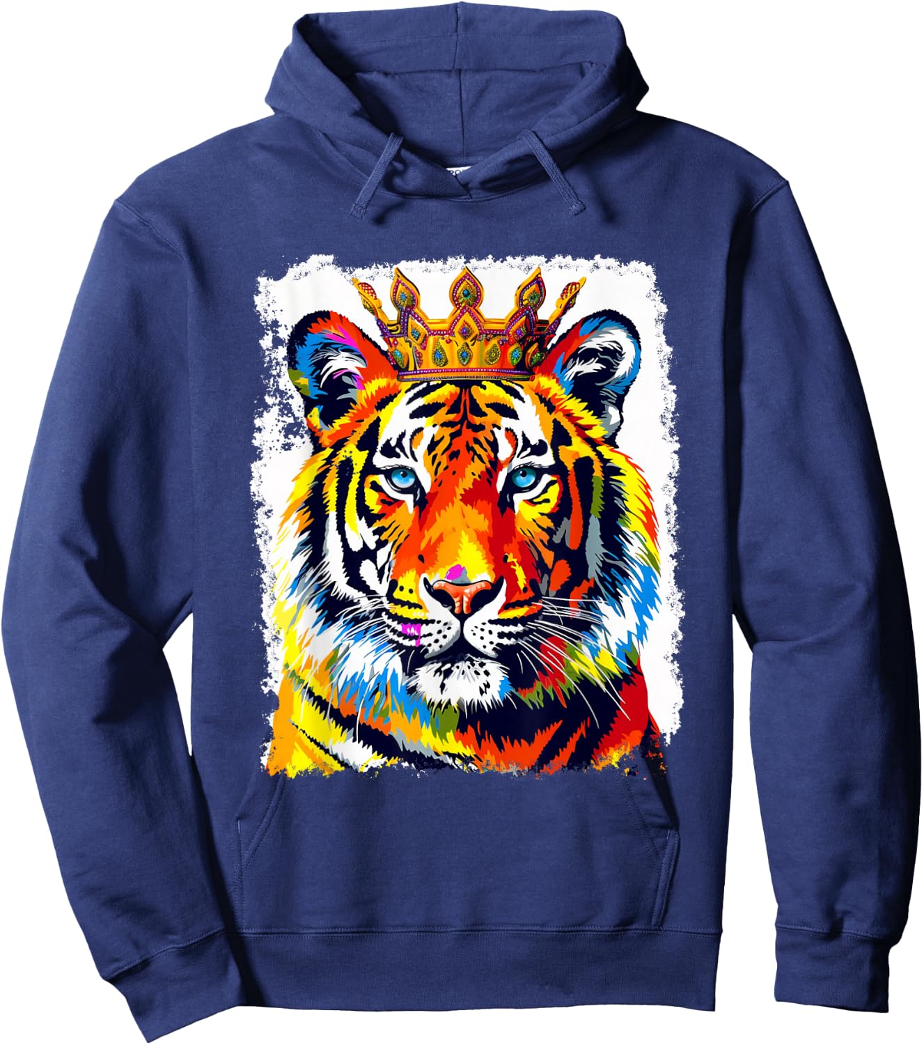 Pop Art Vintage Zoo Animal Tiger Crown King Queen Hoodie - Hoodie | Navy