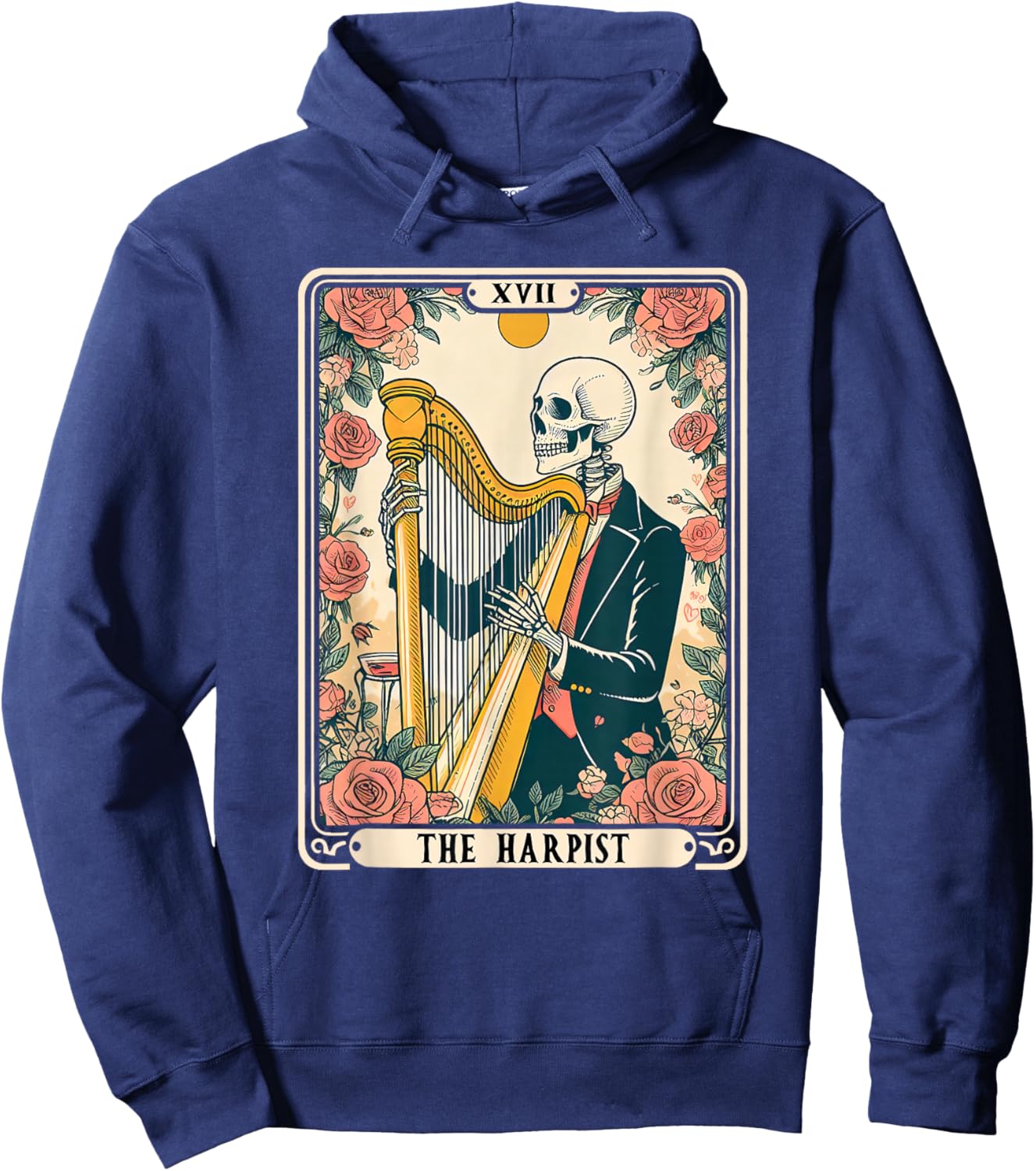 The Harpist Harp Player Tarot Card Skeleton Harp Musician Hoodie - Hoodie | Navy