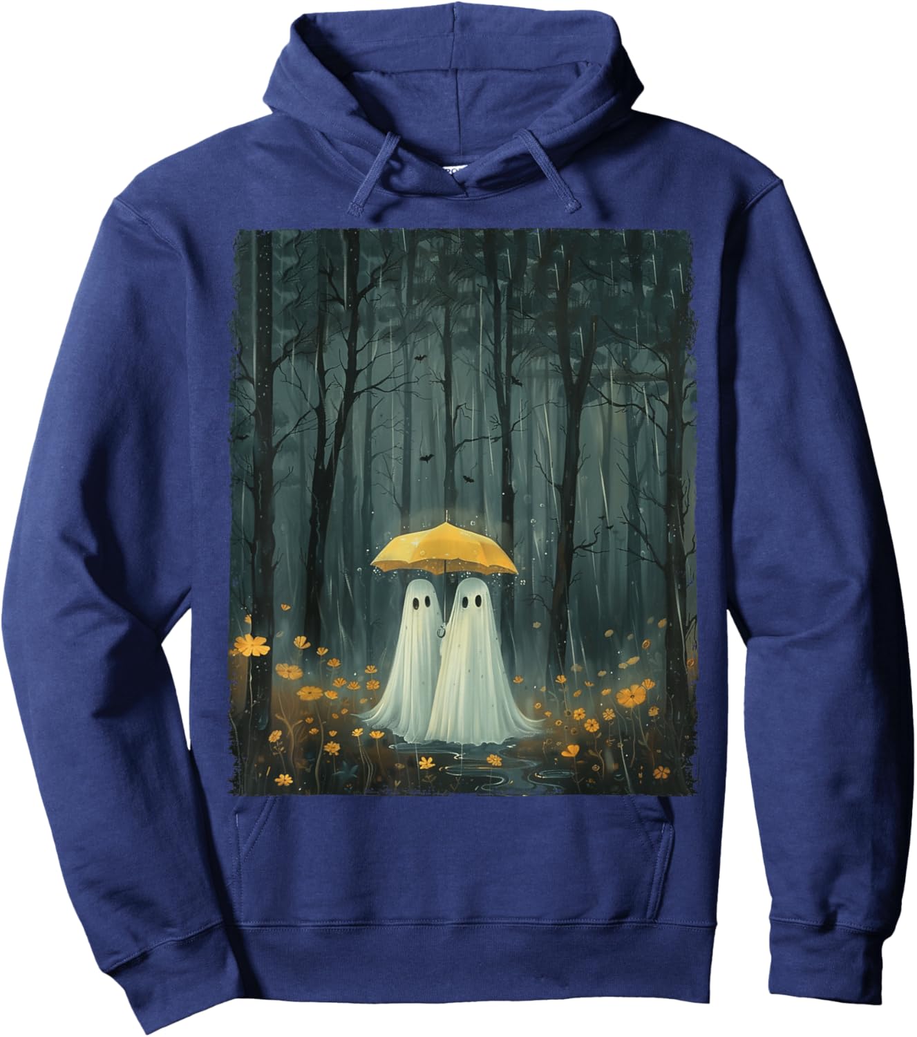 Floral Ghost Holds Umbrella Couple Spooky Season Women Men Hoodie - Hoodie | Navy