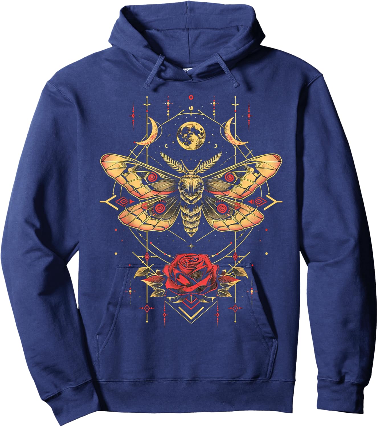 Mystic Moth in Front of Moon Roses Occult Gothic Simple Dark Hoodie - Hoodie | Navy