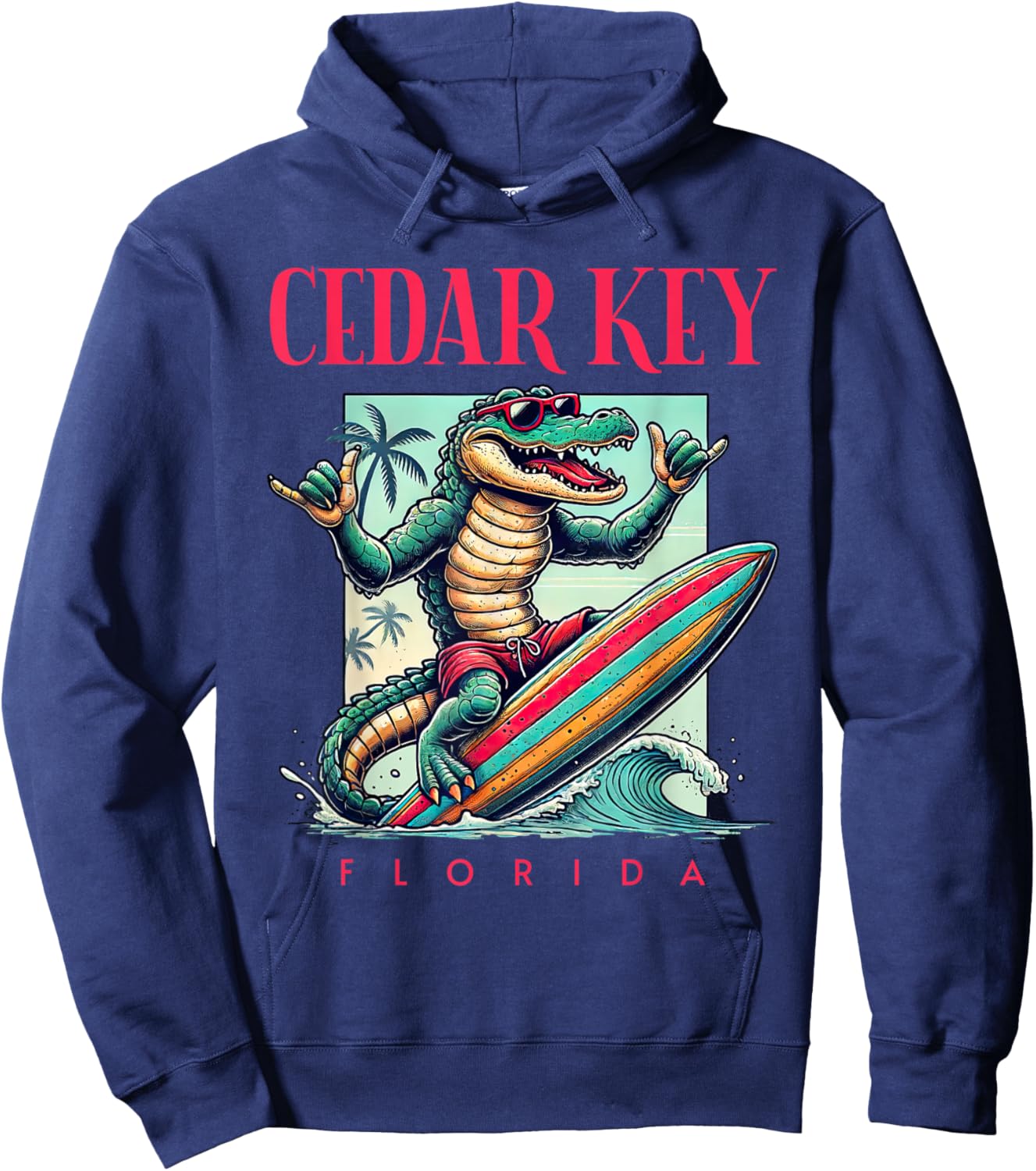 Cedar Key Florida Surfing Crocodile Beach Vacation Hoodie - Hoodie | Navy