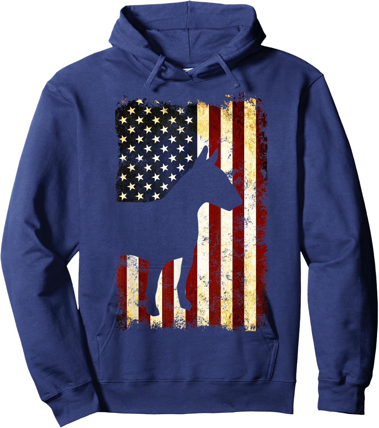 Bull Terrier Silhouette American Flag 4th of July Hoodie - Hoodie | Navy