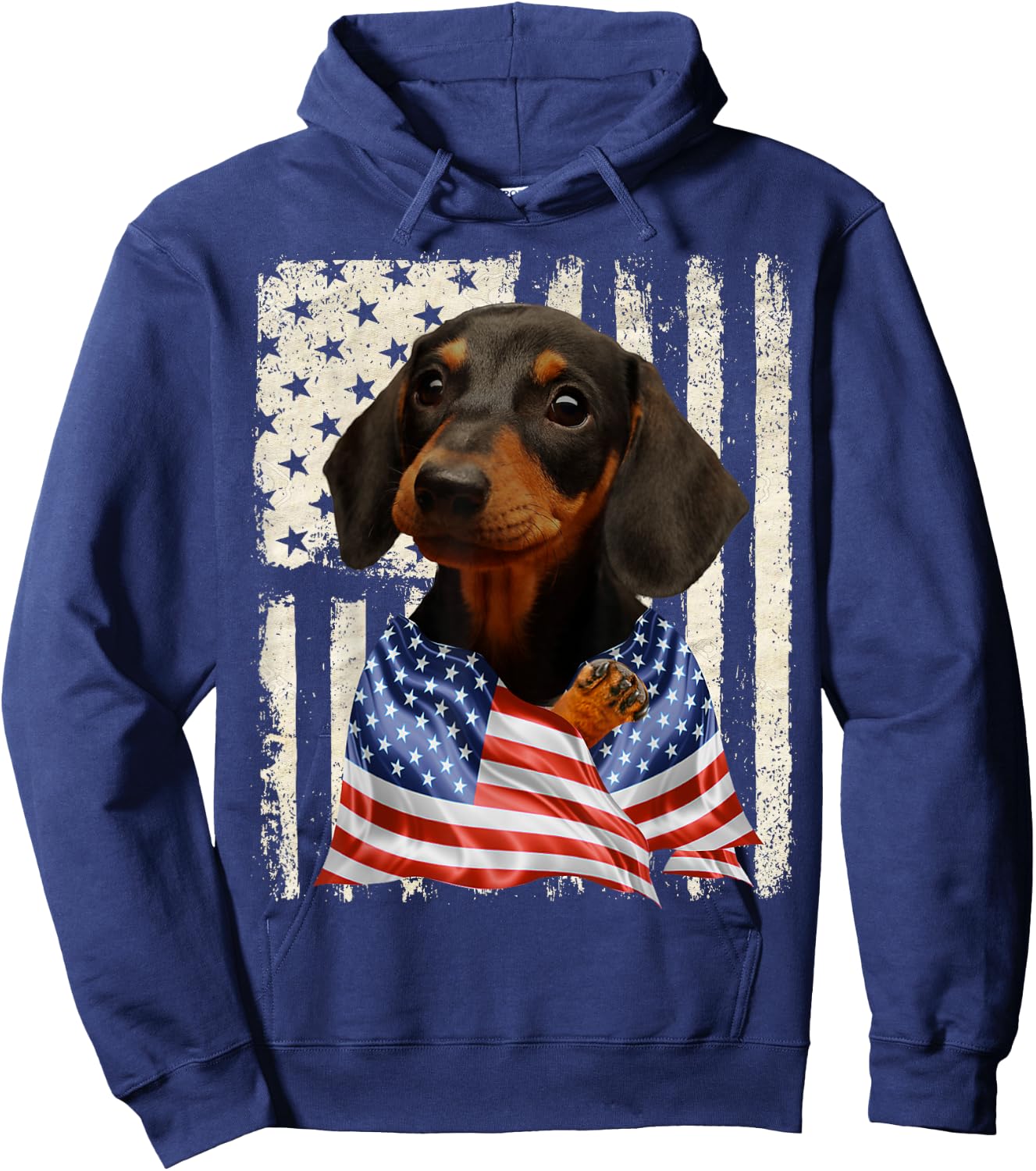 Dachshund Dog American Flag 4th Of July Patriotic Hoodie - Hoodie | Navy