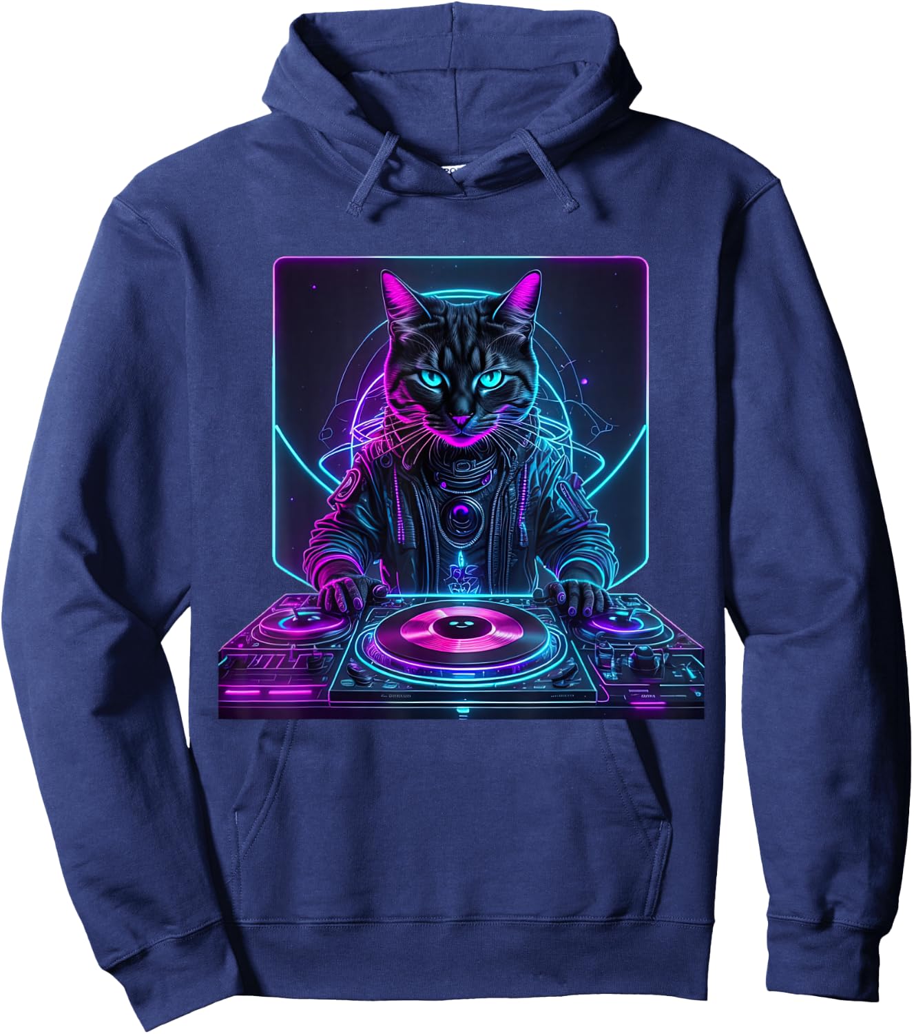 DJ Cat Funny House Meow Music Party EDM Techno Hoodie - Hoodie | Navy