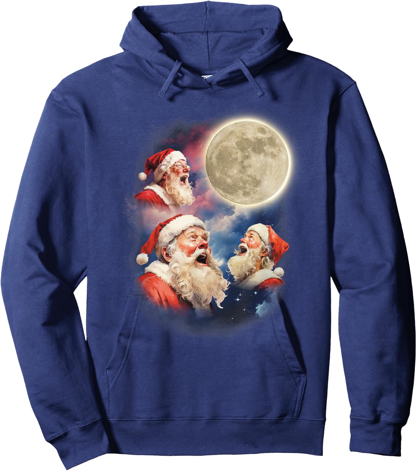 Three Santa Moon Santas Howling At Moon Meme Weird Christmas Hoodie - Hoodie | Navy