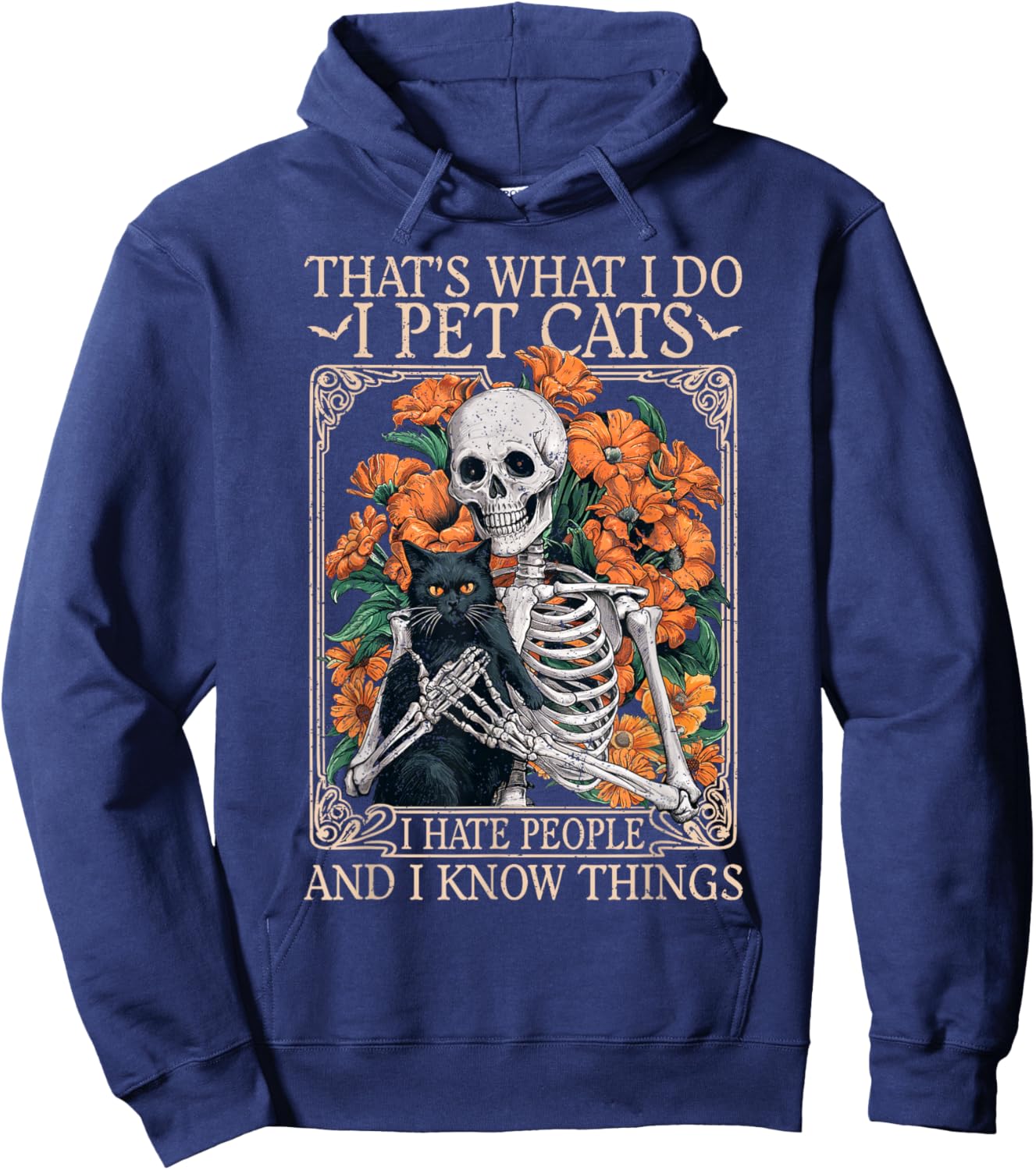 Cat Lover Cat Mom kat I Pet Cats I Hate People And Know Things Women's Black Cat Small Hoodie - Hoodie | Navy