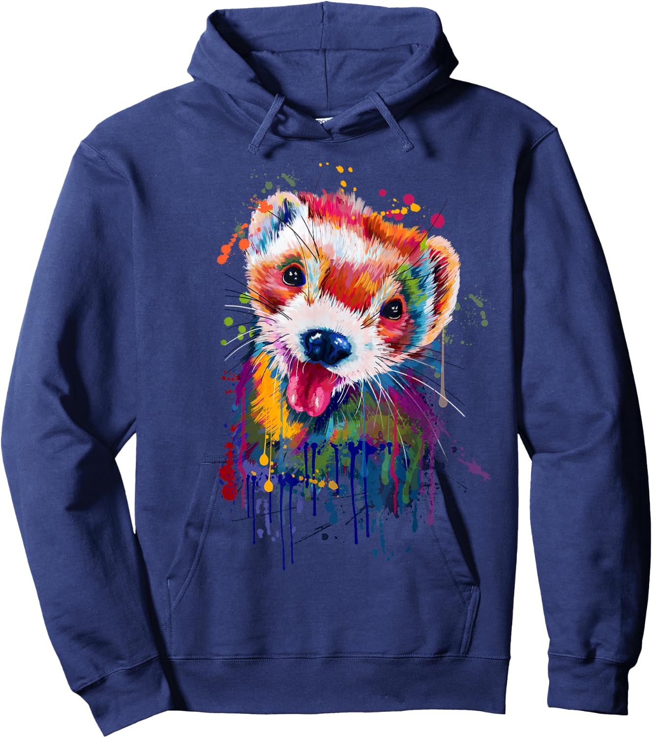 Ferret Face Graphics Hand Drawn Splash Art Ferret Pet Lover Hoodie - Hoodie | Navy
