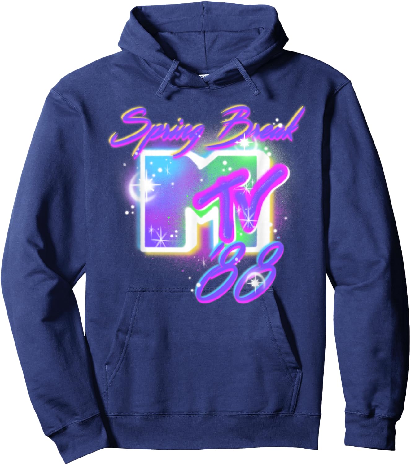 MTV Spring Break '88 Airbrushed Text Hoodie - Hoodie | Navy