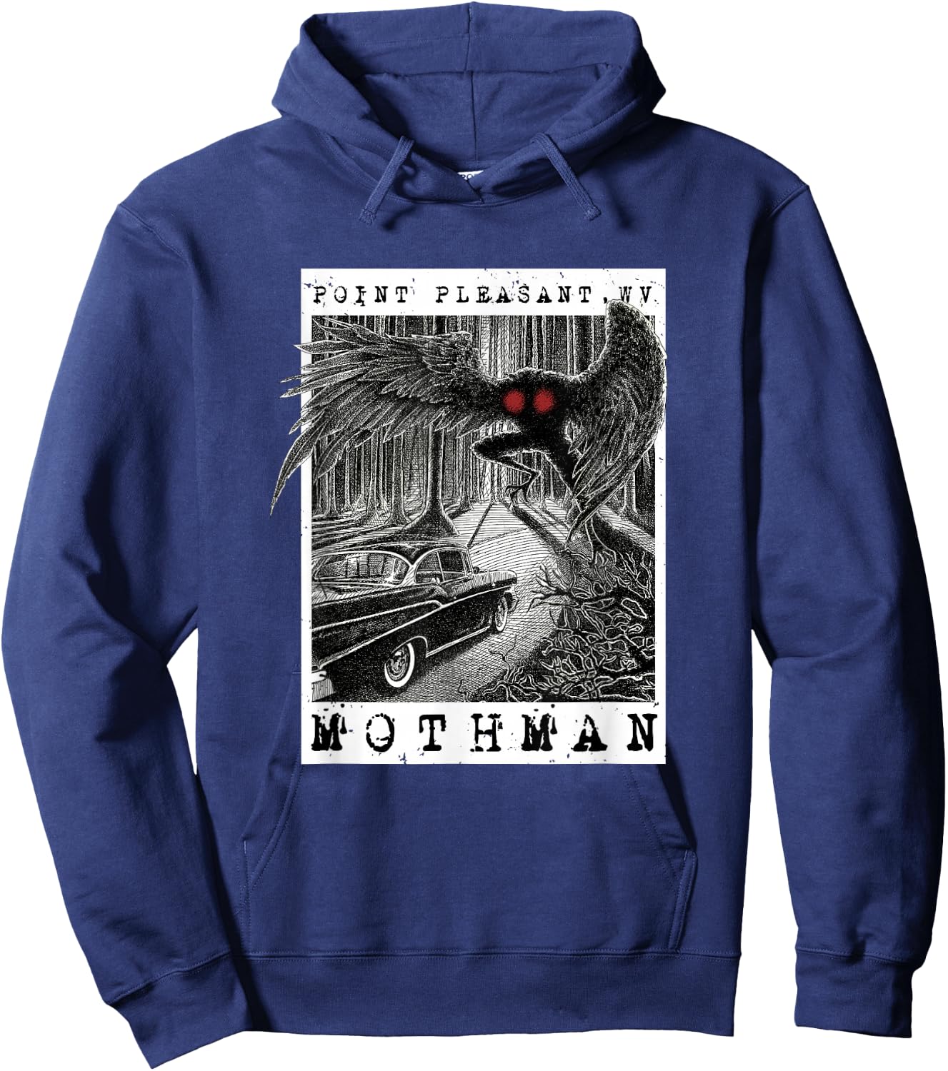 Mothman Encounter - 1966 Point Pleasant Original Cryptid Art Hoodie - Hoodie | Navy