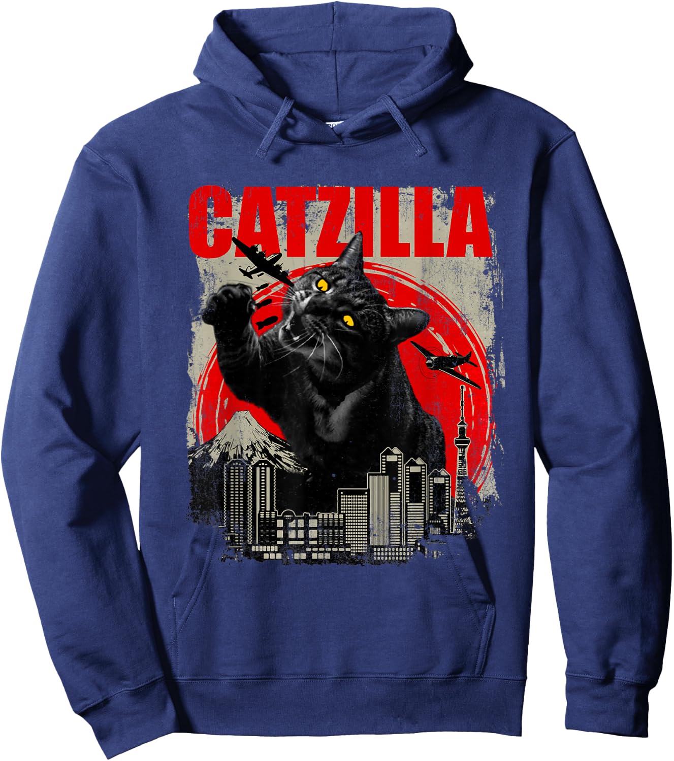 Catzilla - Funny Cat Lover Kitten Kitty Short Sleeve Small Hoodie - Hoodie | Navy
