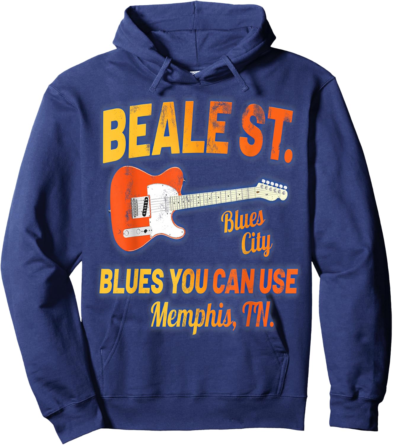 Distressed Beale Street Blues Music Memphis Tennessee Hoodie - Hoodie | Navy