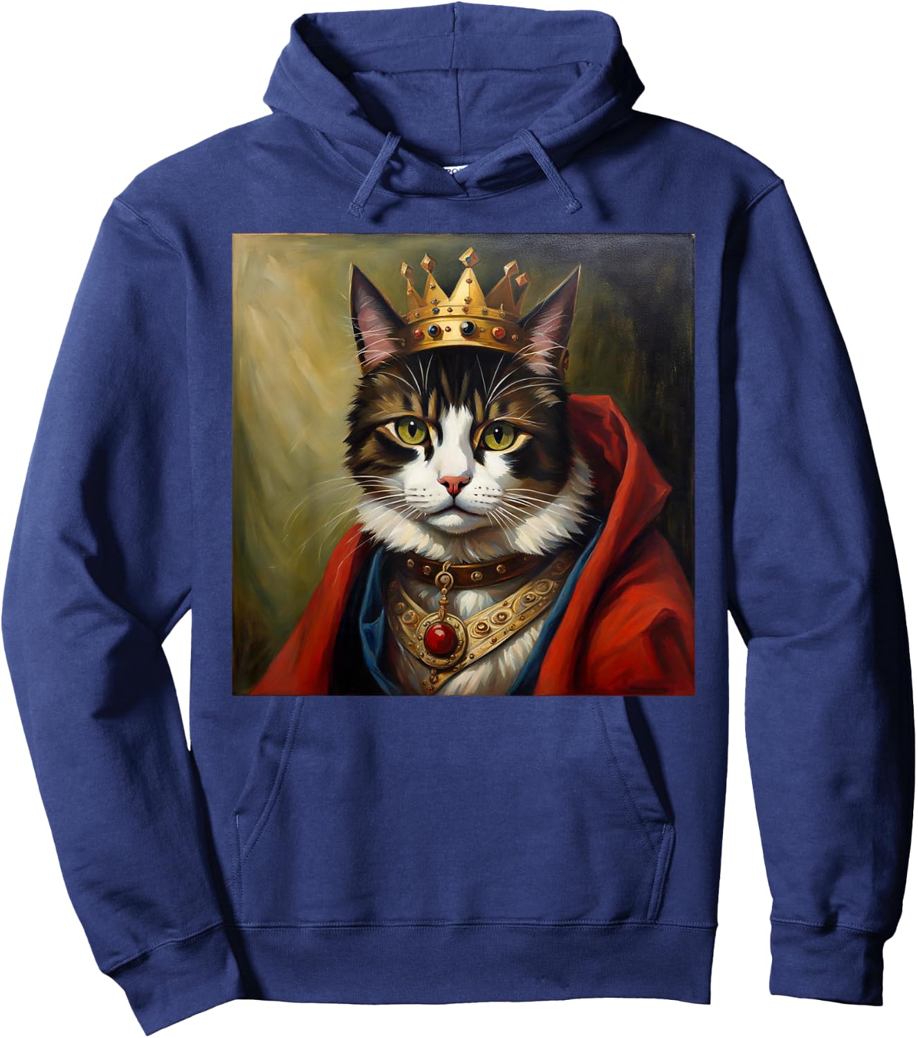 Cat King Funny Cute Animal Medieval Renaissance Oil Painting Hoodie - Hoodie | Navy