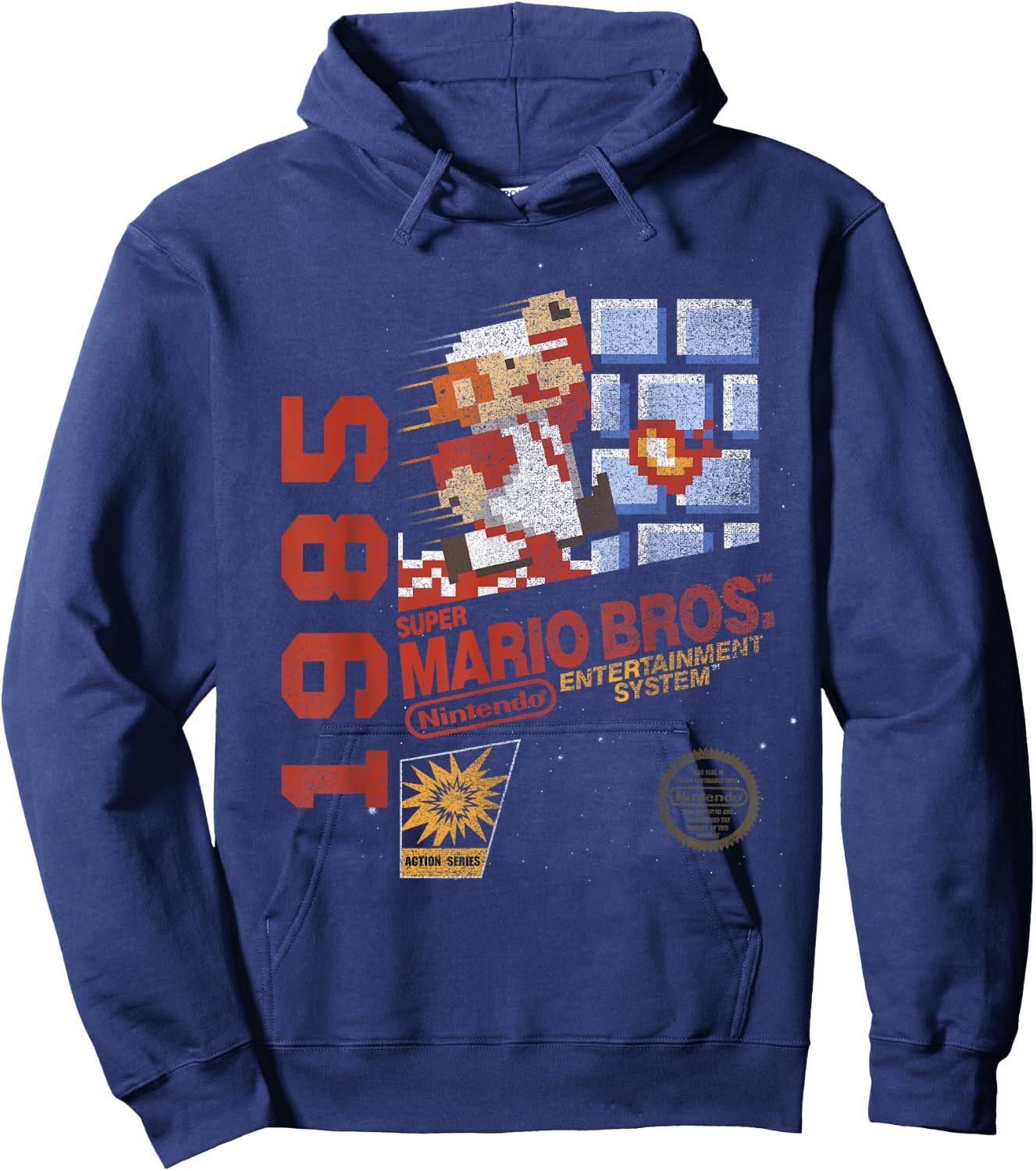 Super Mario Bros NES 1985 Retro 8-Bit Nintendo Game Cover Hoodie - Hoodie | Navy