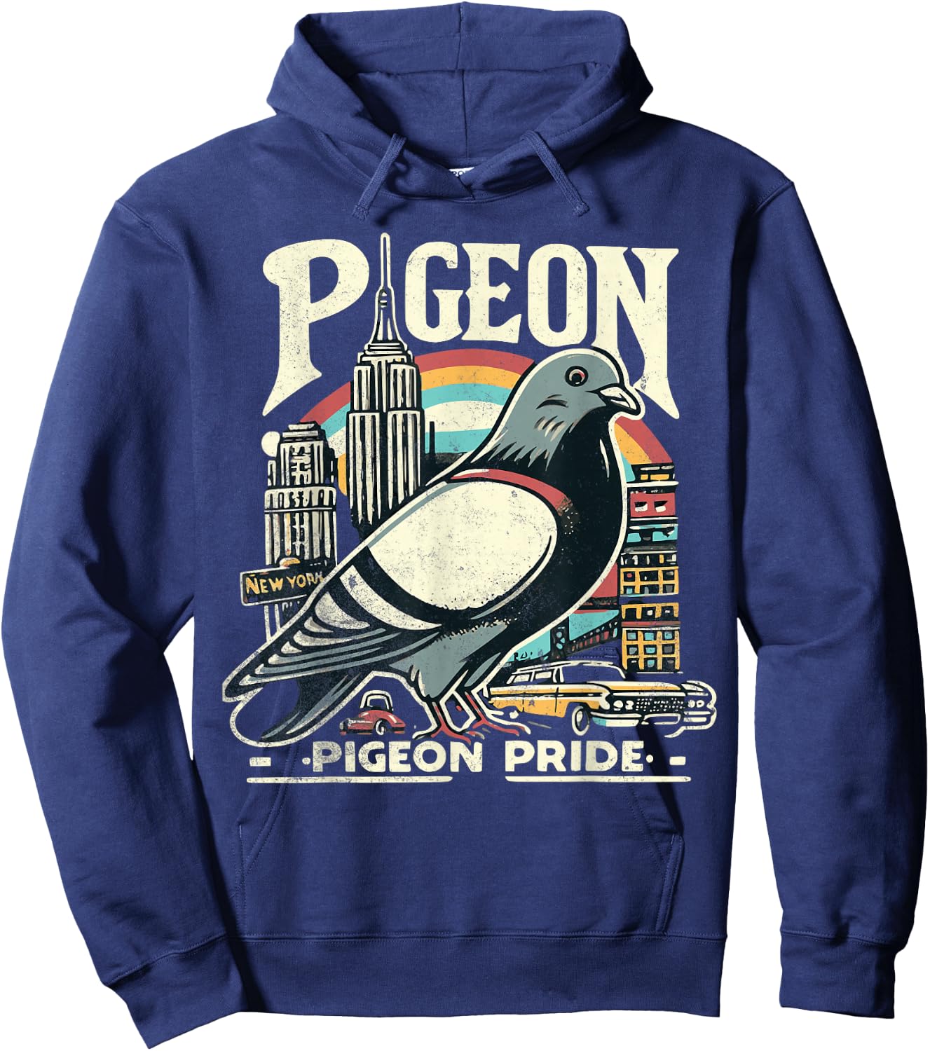 Pigeon NYC Bird Pride New Yorker Pigeon Enjoying NY Pizza Hoodie - Hoodie | Navy