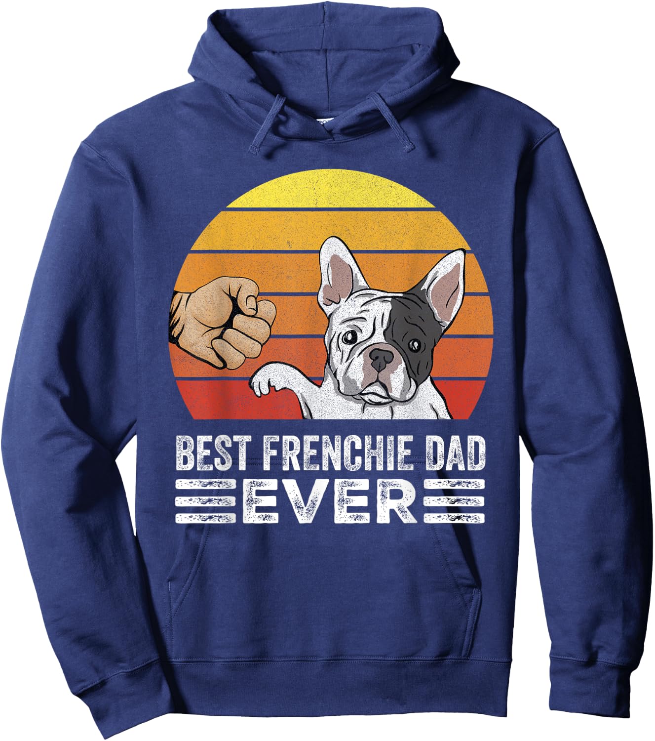 Retro Best Frenchie Dad Ever Shirt Gift Daddy French Bulldog Hoodie - Hoodie | Navy
