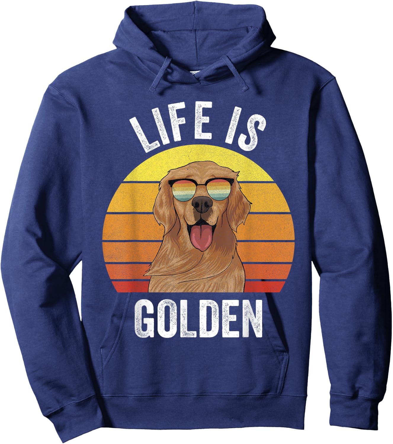Retro Life Is Golden Shirt Golden Retriever Gifts Funny Dog Hoodie - Hoodie | Navy
