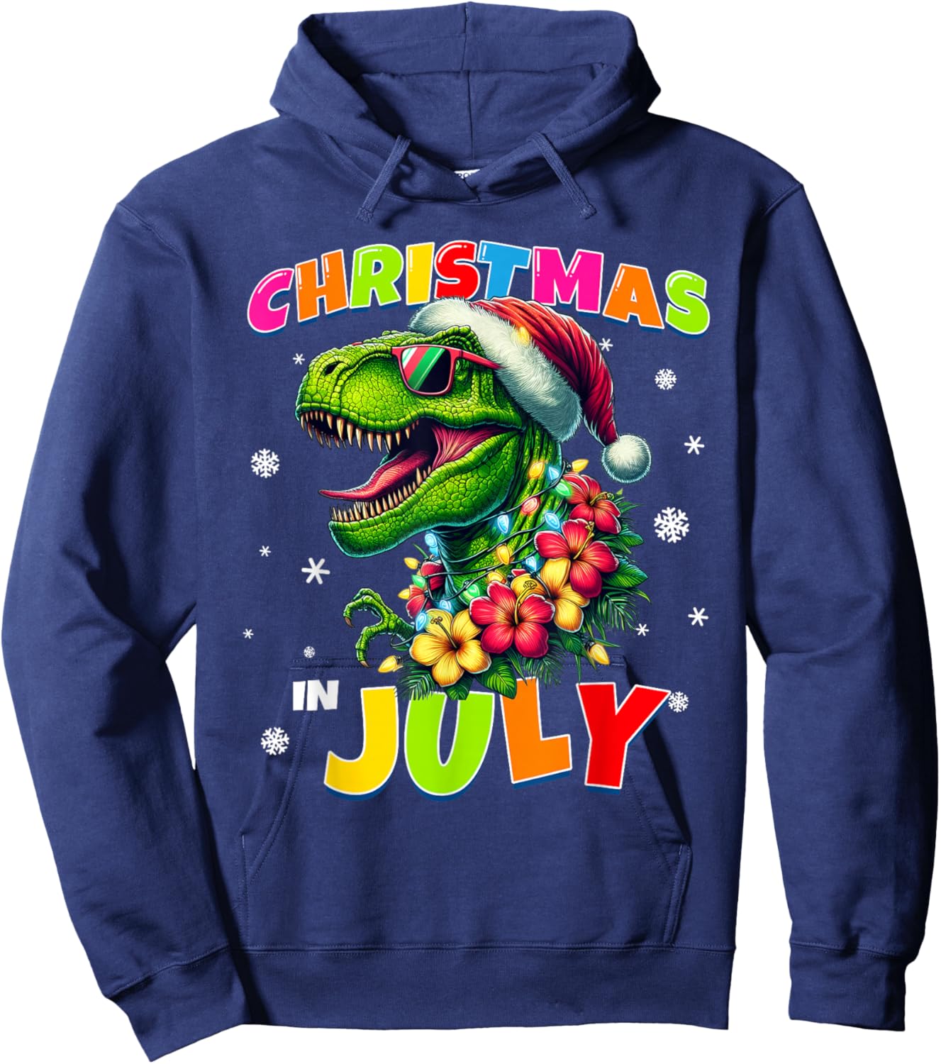Funny Christmas In July T-Rex Dinosaur Boys Summer Men Women Hoodie - Hoodie | Navy