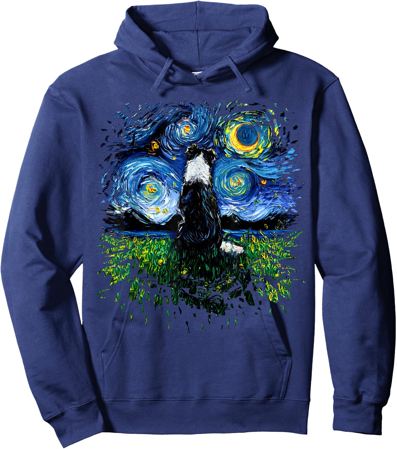 Border Collie Back Starry Night Impressionist Dog Aja Art Women Girls Kids Hoodie - Hoodie | Navy