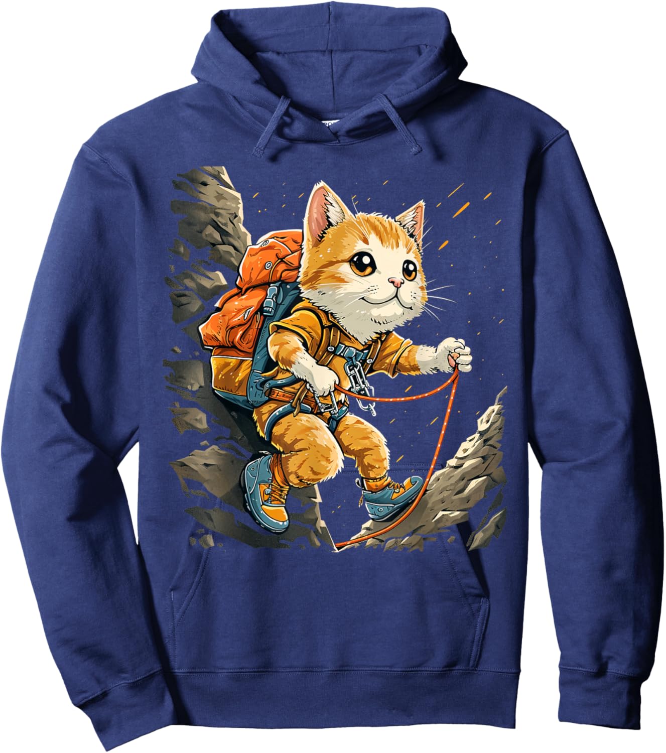 Cute Climbing Shoes, Harness Cat on Rock climber Men Women Kids Hoodie - Hoodie | Navy