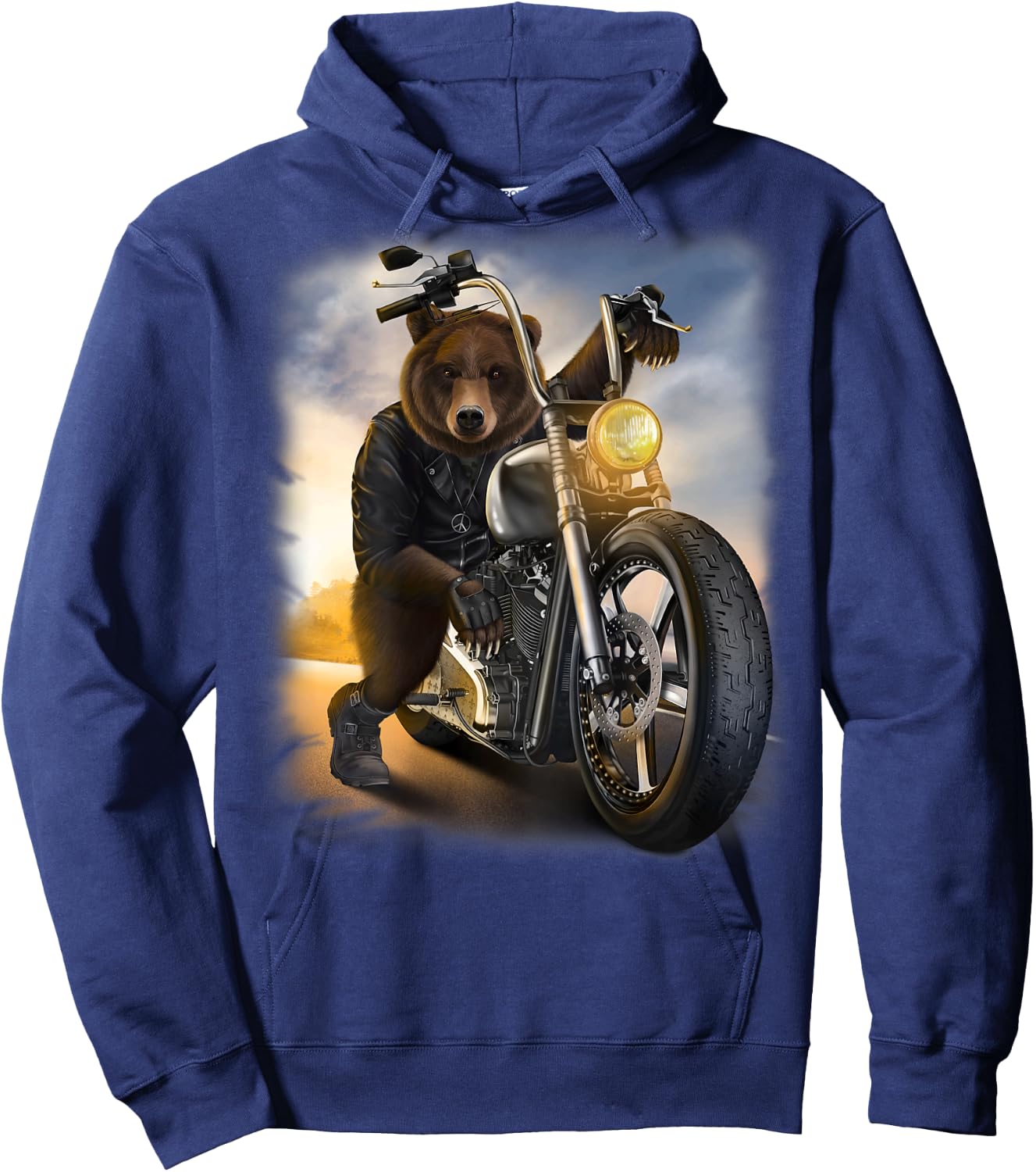 Grizzly Bear Riding Chopper Motorcycle at Sunset Hoodie - Hoodie | Navy