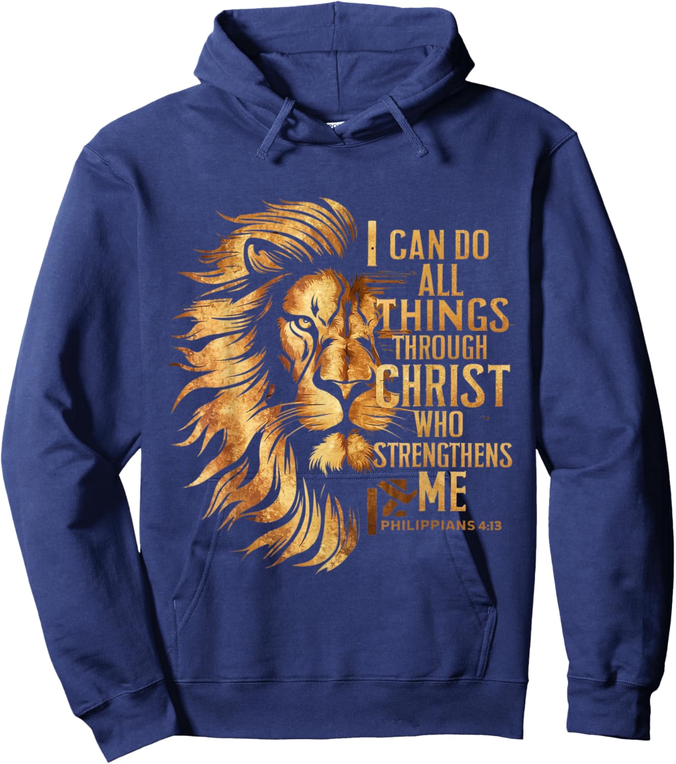 Christian I Can Do All Things Through Christ Lion Faith Hoodie - Hoodie | Navy