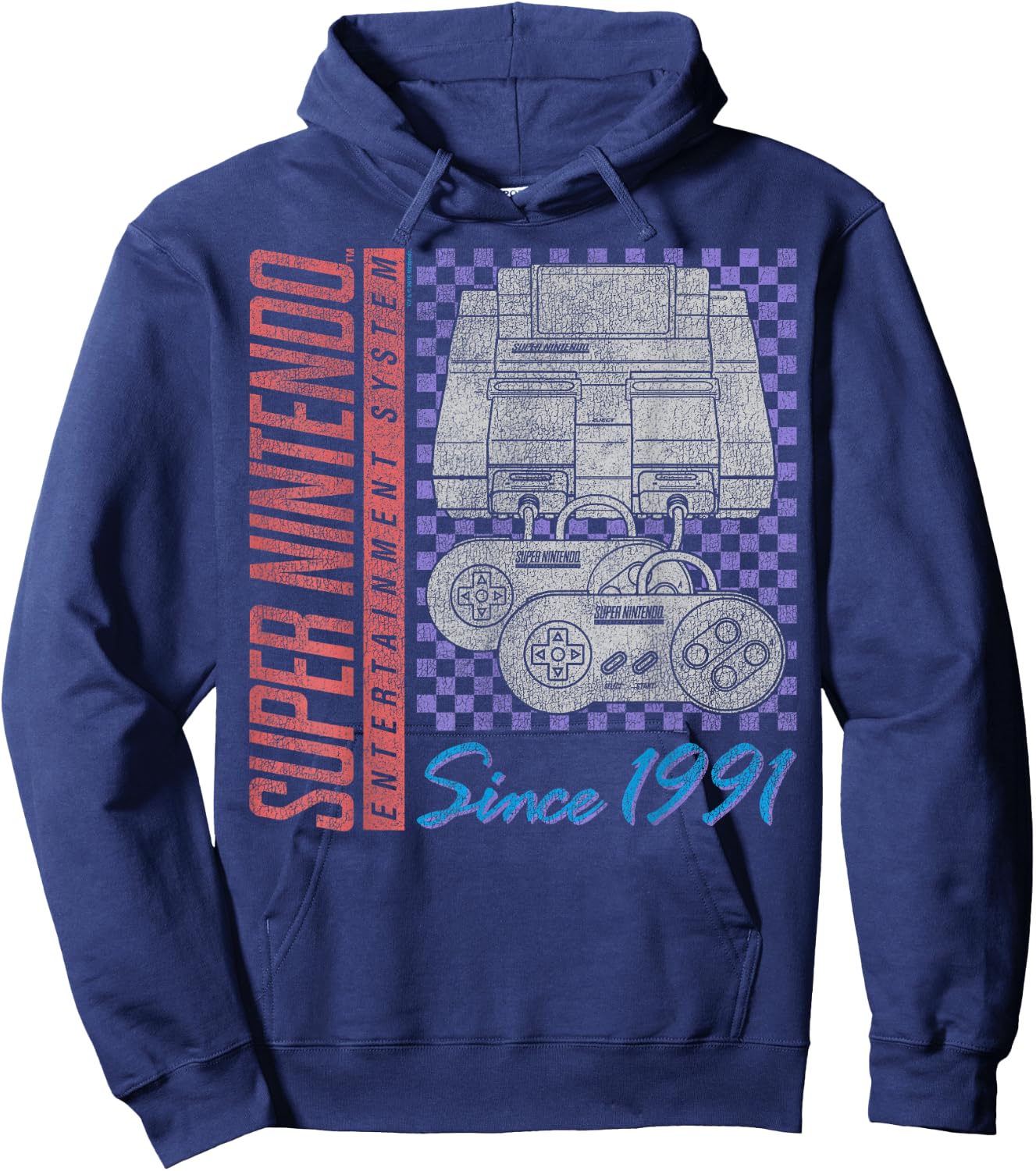 Super Nintendo Entertainment System Retro Faded 1991 Logo Hoodie - Hoodie | Navy