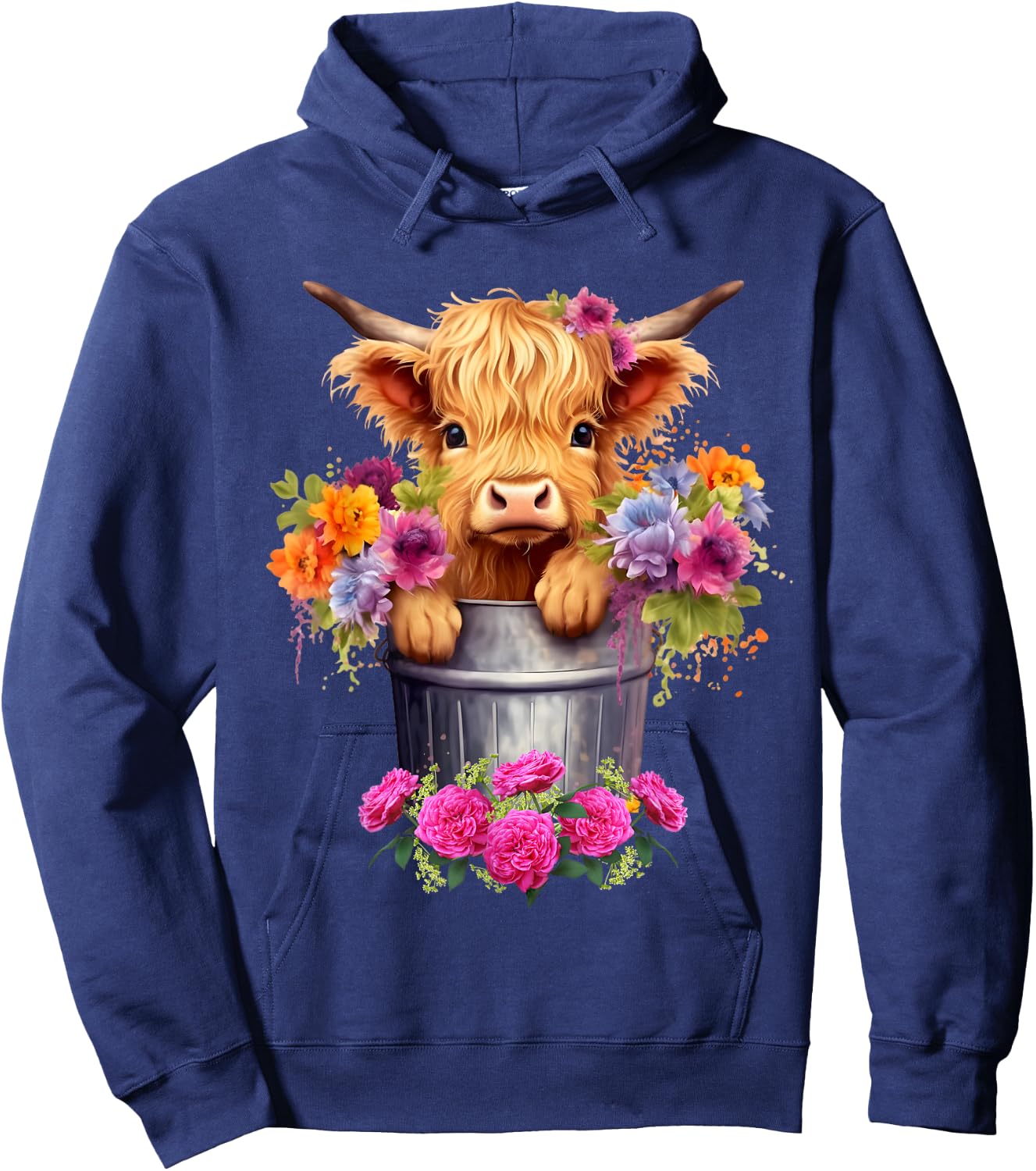 Cute Baby Highland Cow With flowers Calf Animal cow women Hoodie - Hoodie | Navy