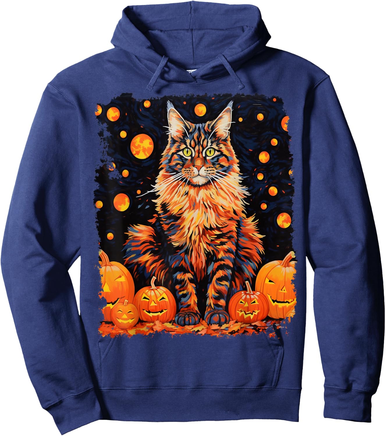 Pop Art Maine Coon Cat Pumpkin Halloween Hoodie - Hoodie | Navy