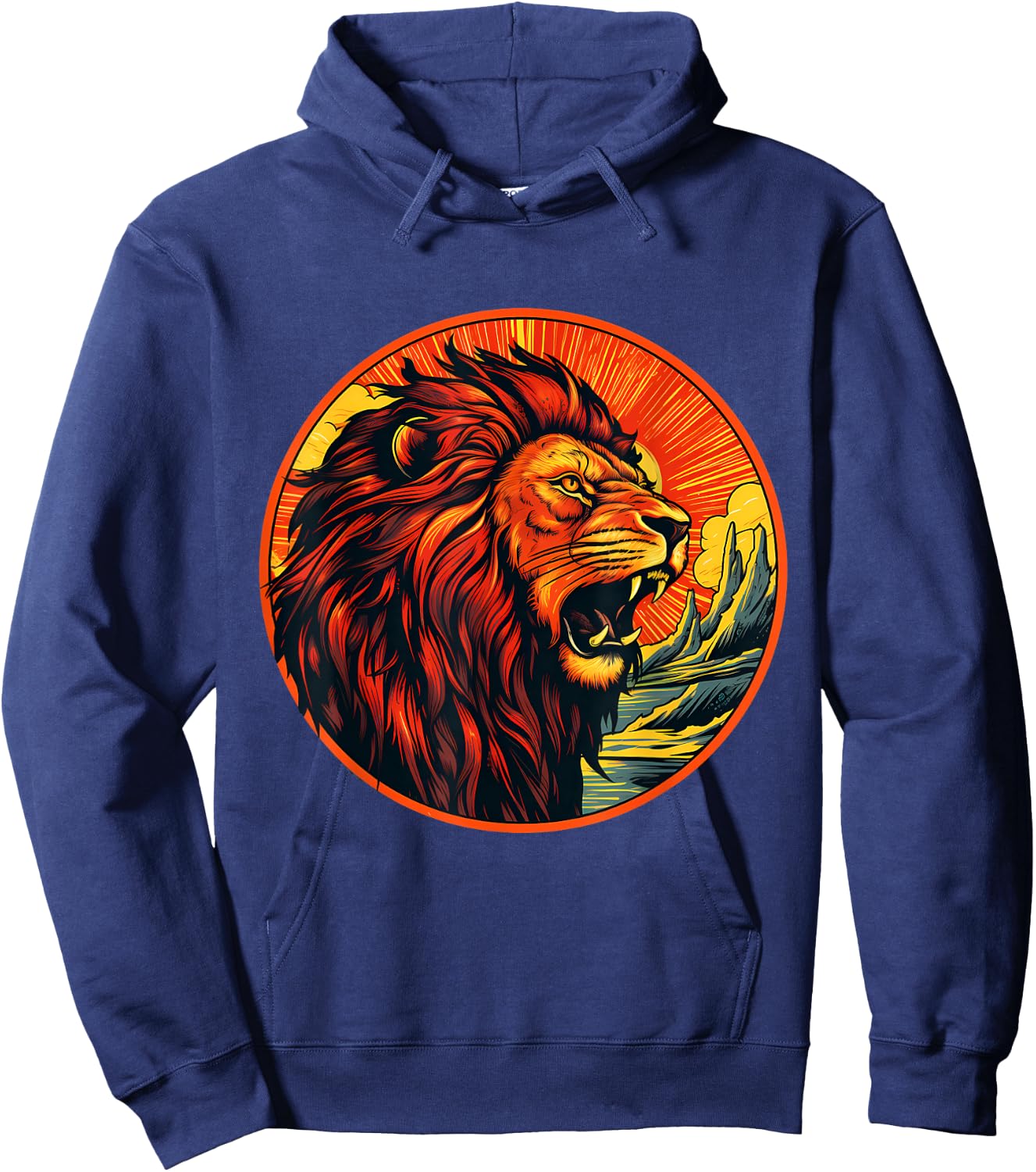 Lion Colorful Sunset Wildlife Safari African Animal Lovers Hoodie - Hoodie | Navy