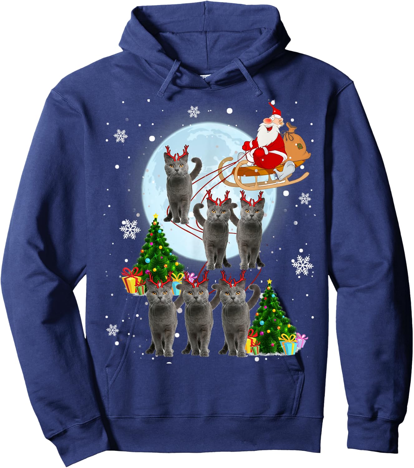 Russian Blue Reindeer Christmas Russian Blue Cat Lover Gifts Hoodie - Hoodie | Navy
