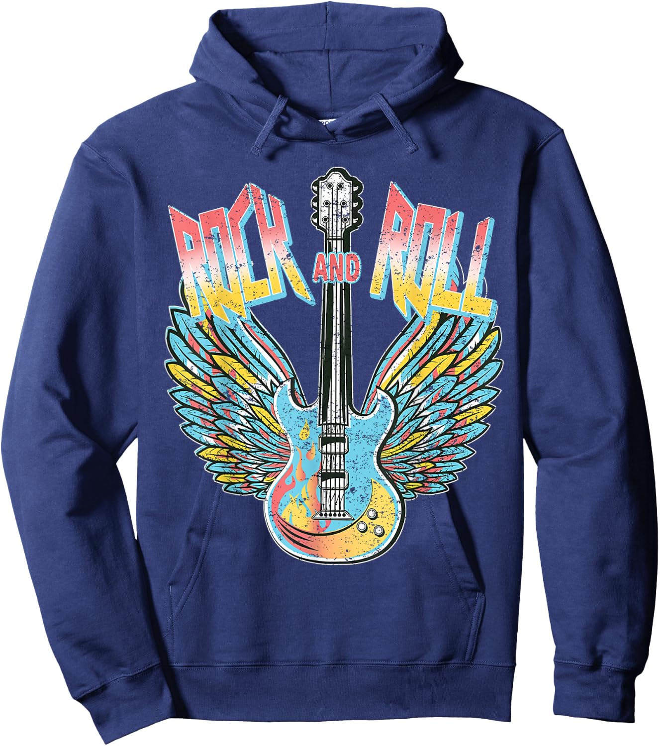 Vintage Retro 80s Rock & Roll Music Electric Guitar Wings Hoodie - Hoodie | Navy