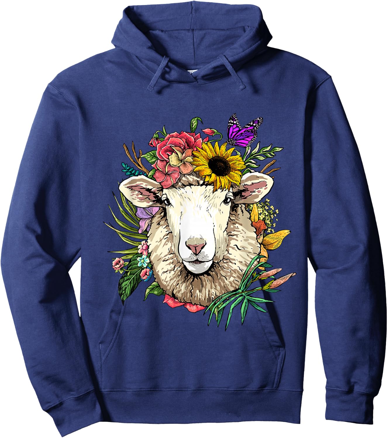 Floral Sheep Shirt Lamb Farm Animal Face Farmer Sheep Lover Hoodie - Hoodie | Navy