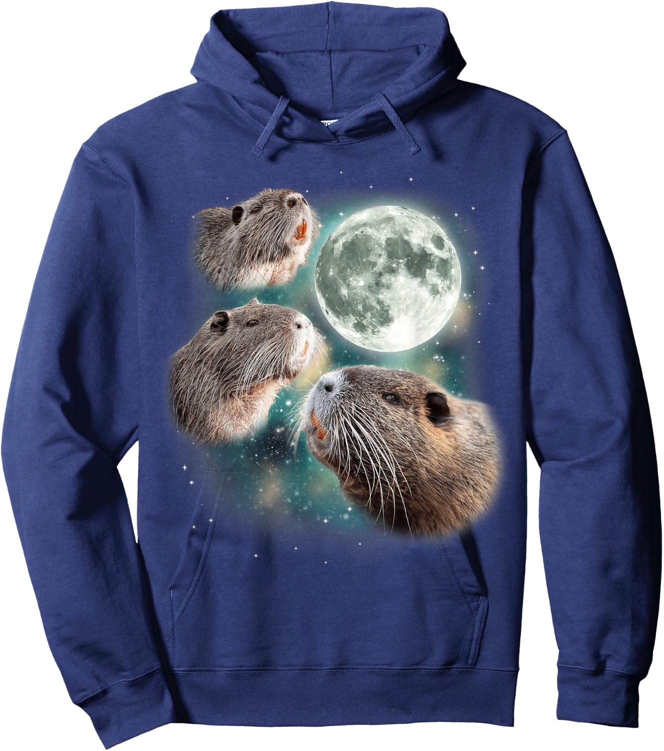 Three Beavers Moon | Funny 3 Rodents Howling At Moon Parody Hoodie - Hoodie | Navy