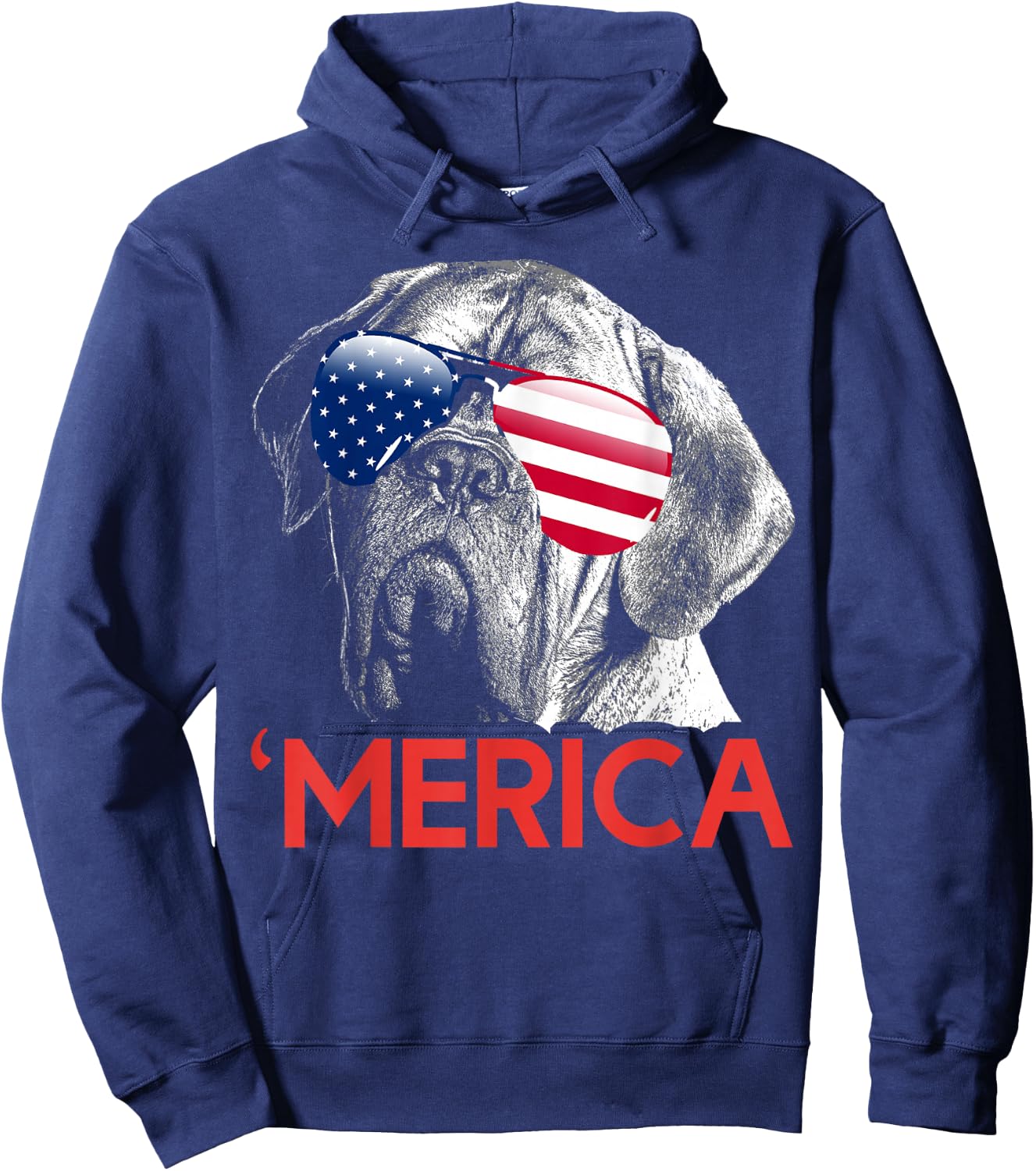 Merica Dogue de Bordeaux American Flag 4th of July Hoodie - Hoodie | Navy